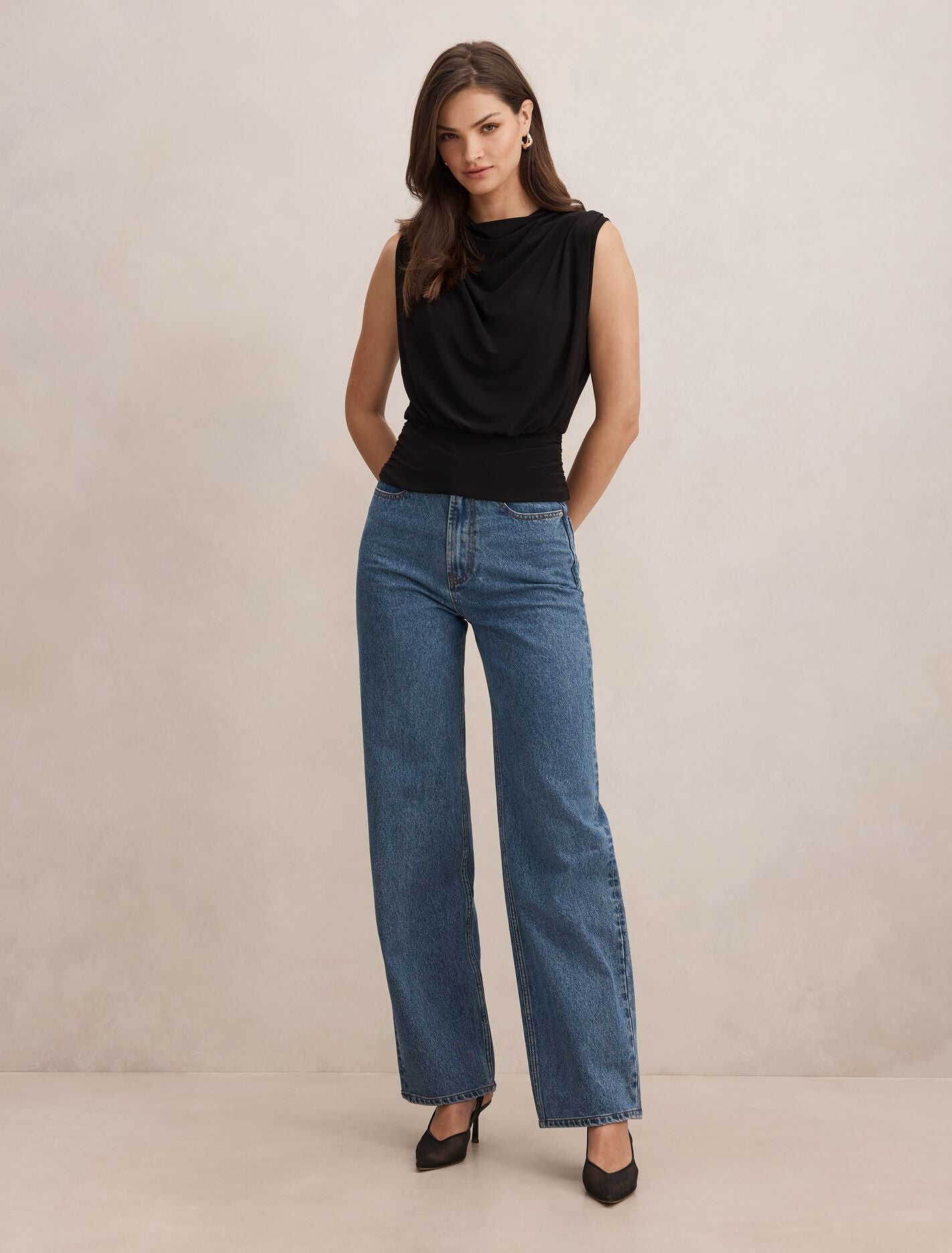 Adele Cinched Waist Tank Top Black | Forever New