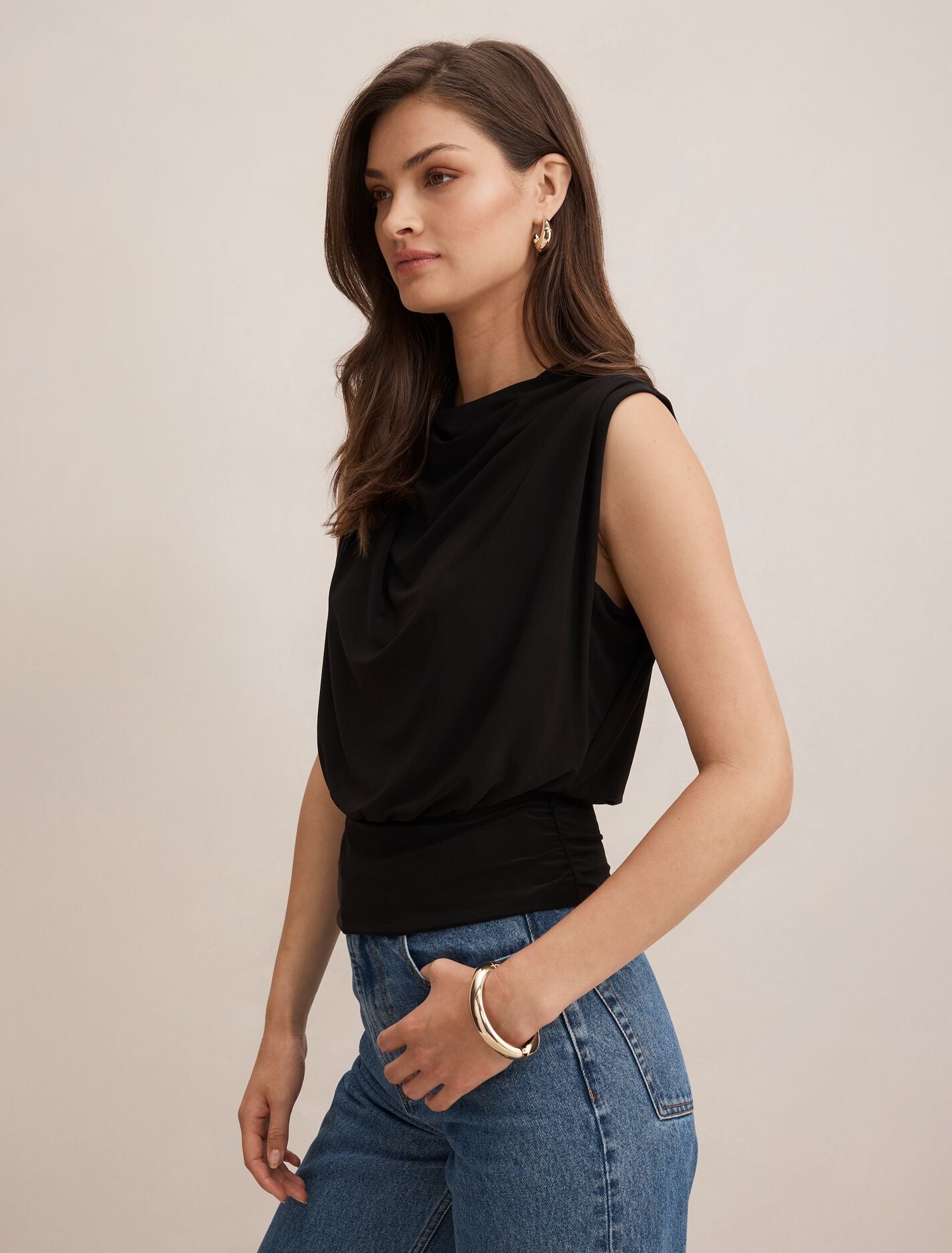 Adele Cinched Waist Tank Top Black | Forever New