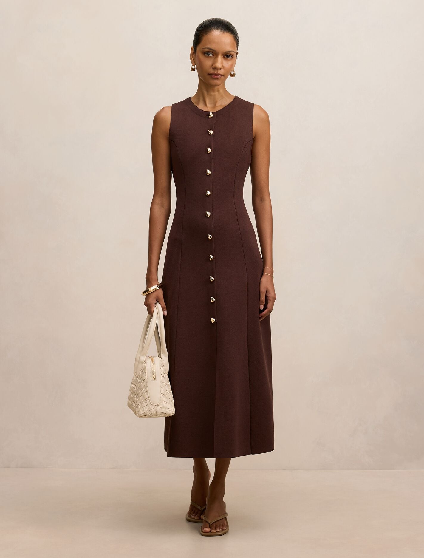 Lucienne Petite Fit And Flare Midi Dress Chocolate Forever New