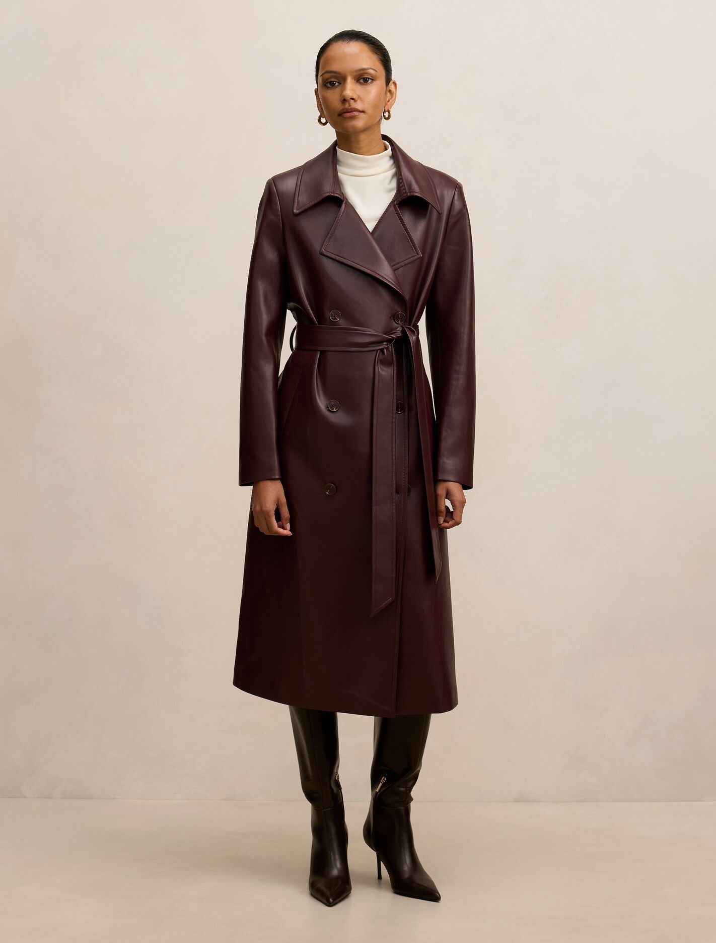 Sabina Petite Pu Trench Coat Berry | Forever New