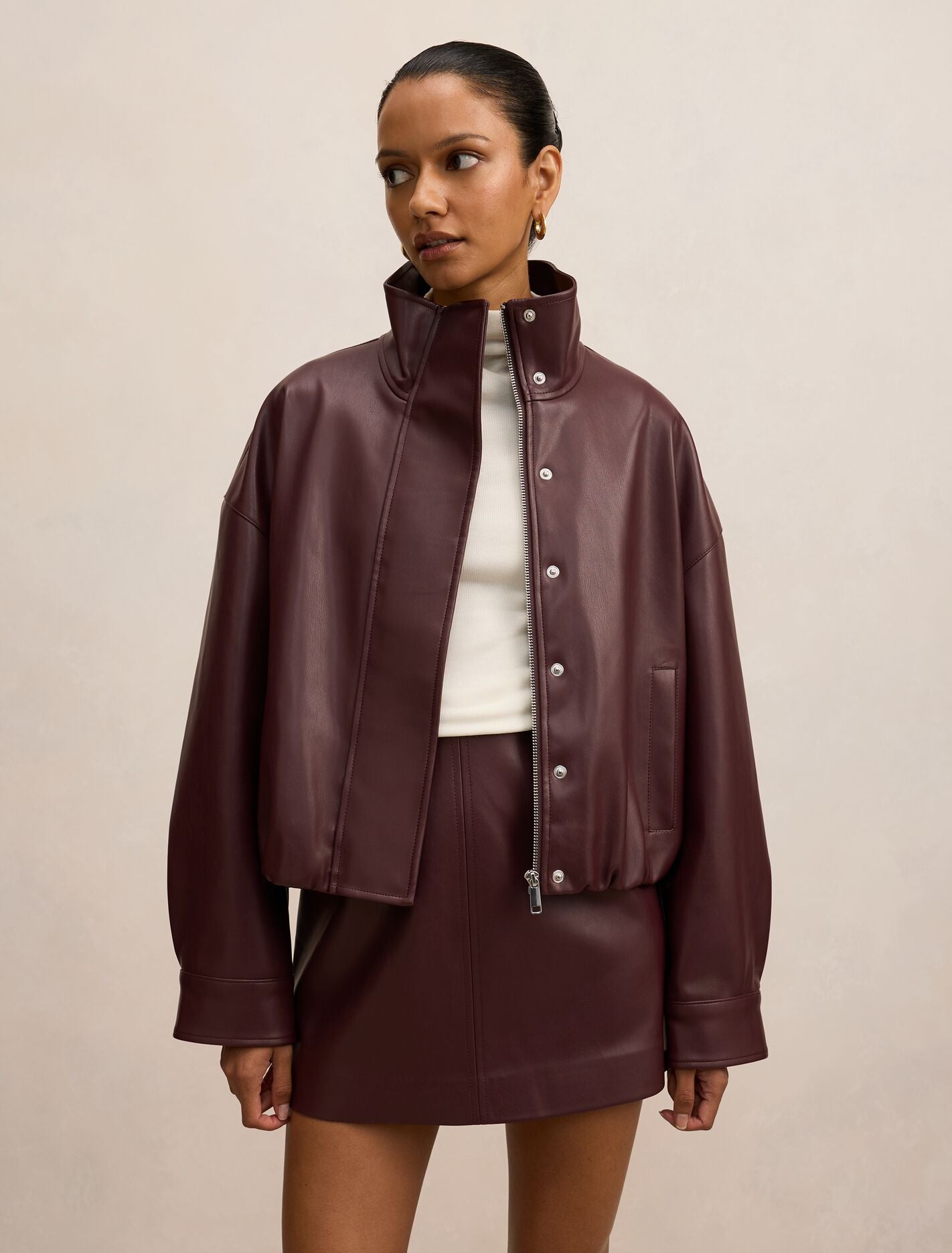 Jacquie Petite Pu Funnel Neck Coat Forever New