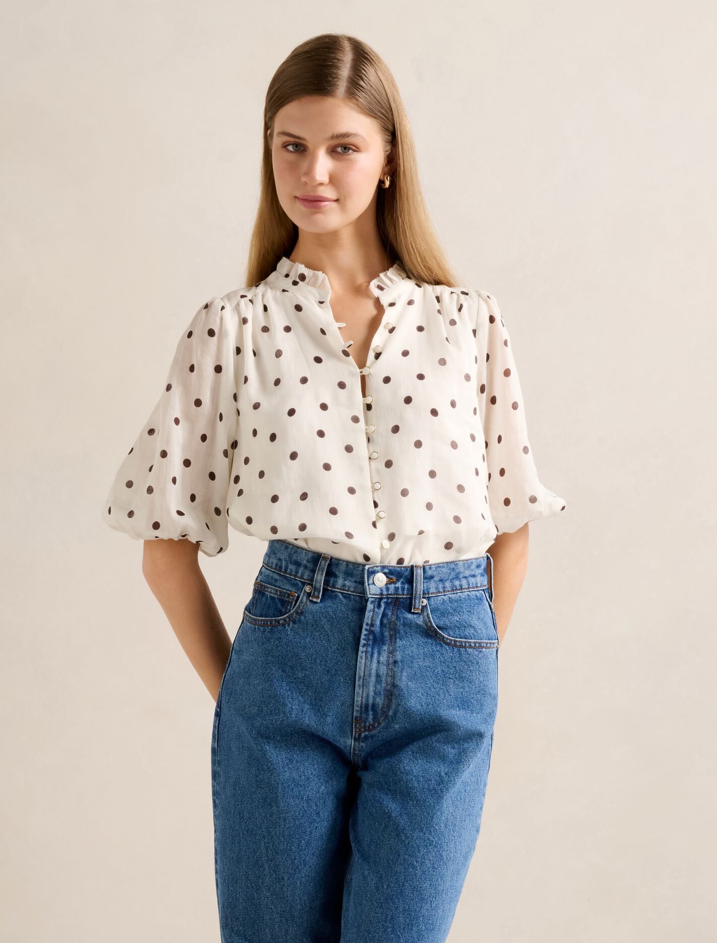 Helena Spot Blouse Cream Edmond Spot Forever New