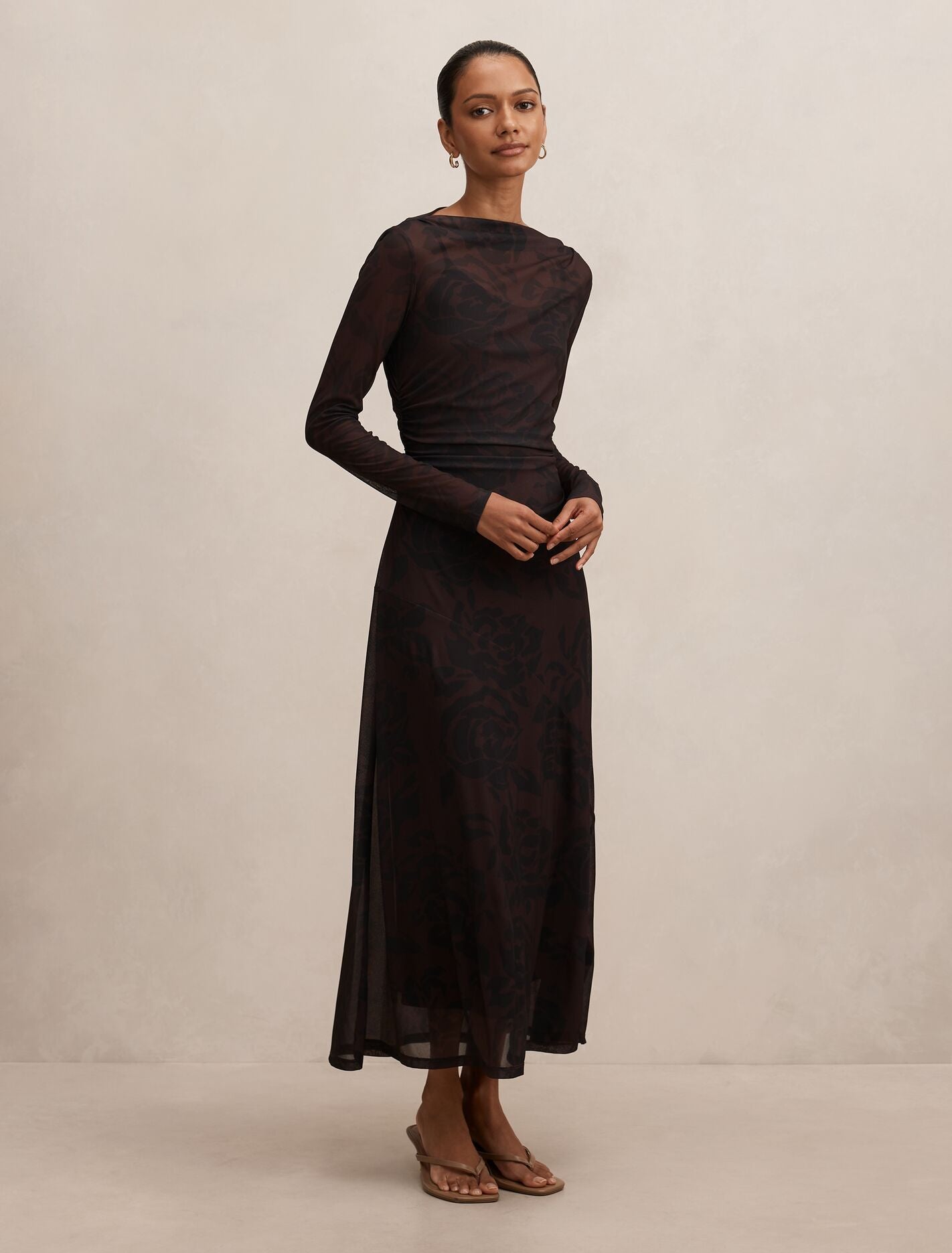 Georgia Petite Long Sleeve Mesh Midi Dress Forever New