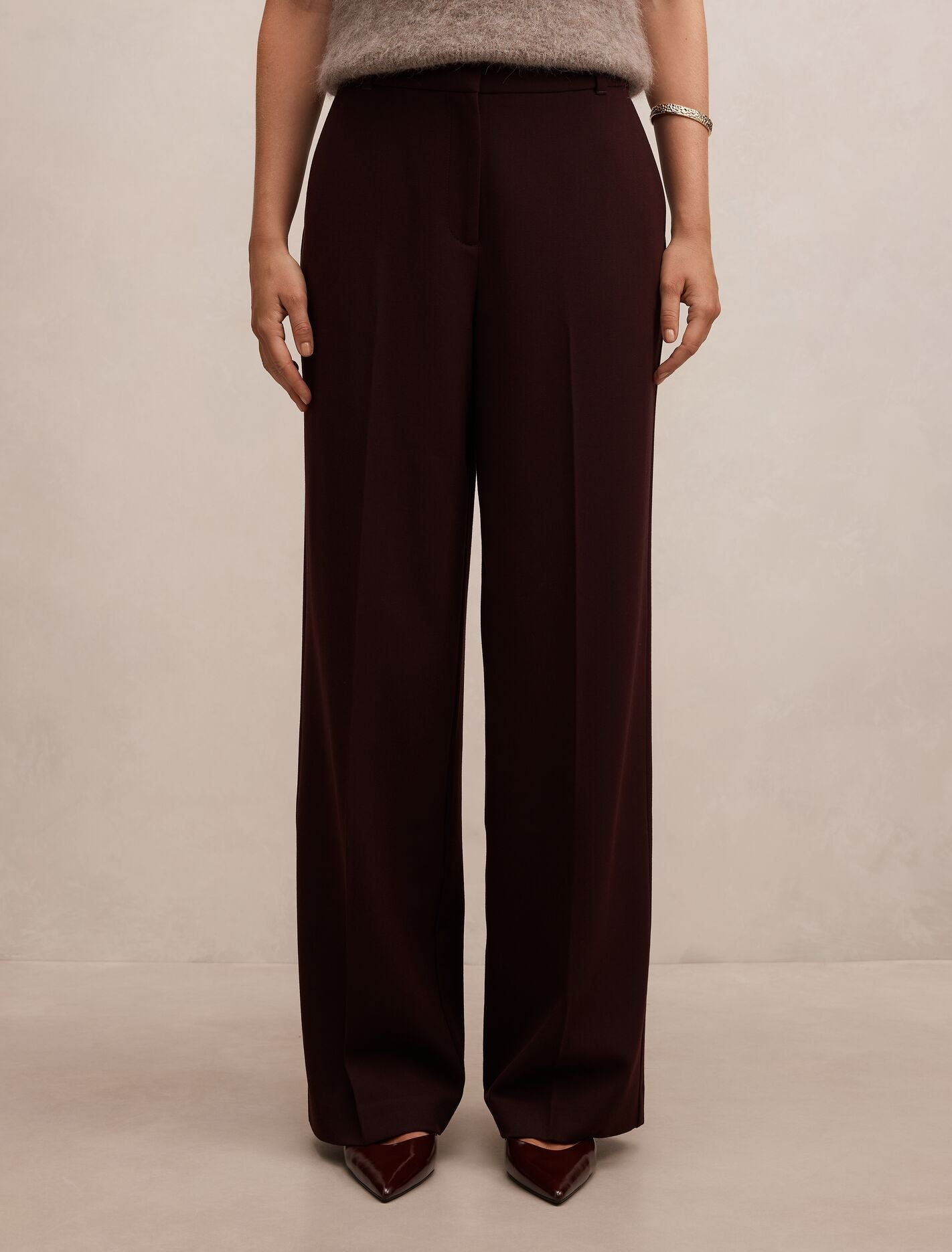 Wynn Slim Wide Leg Suit Pants Deep Aubergine Suit | Forever New