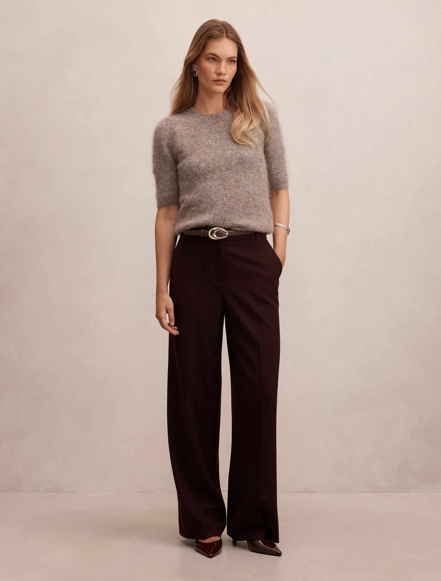 Wynn Slim Wide Leg Suit Pants Deep Aubergine Suit | Forever New