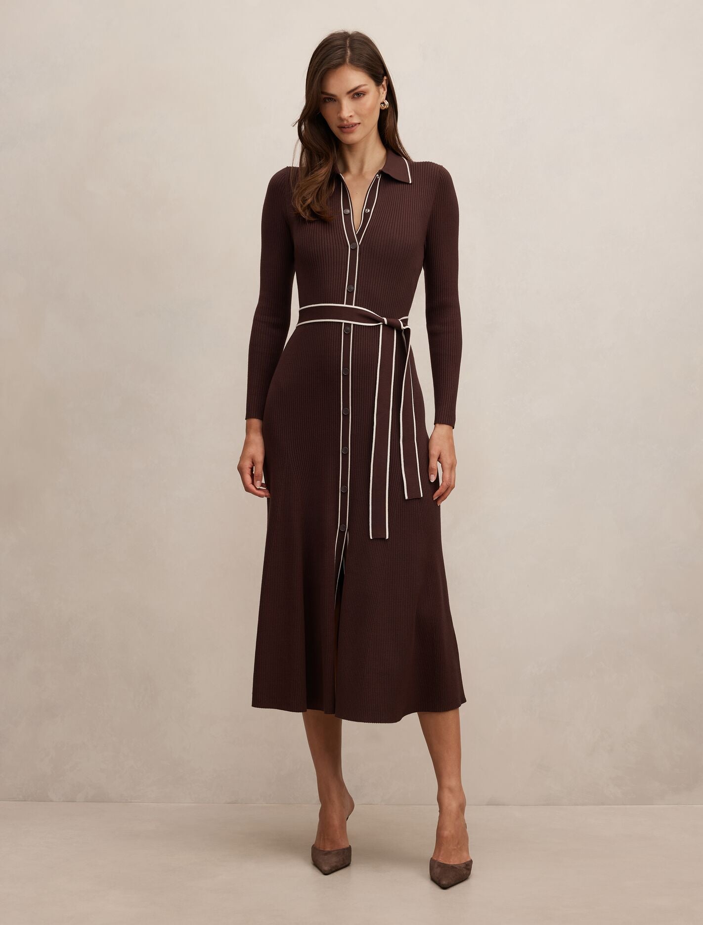 Maisy Collared Midi Dress Chocolate Forever New