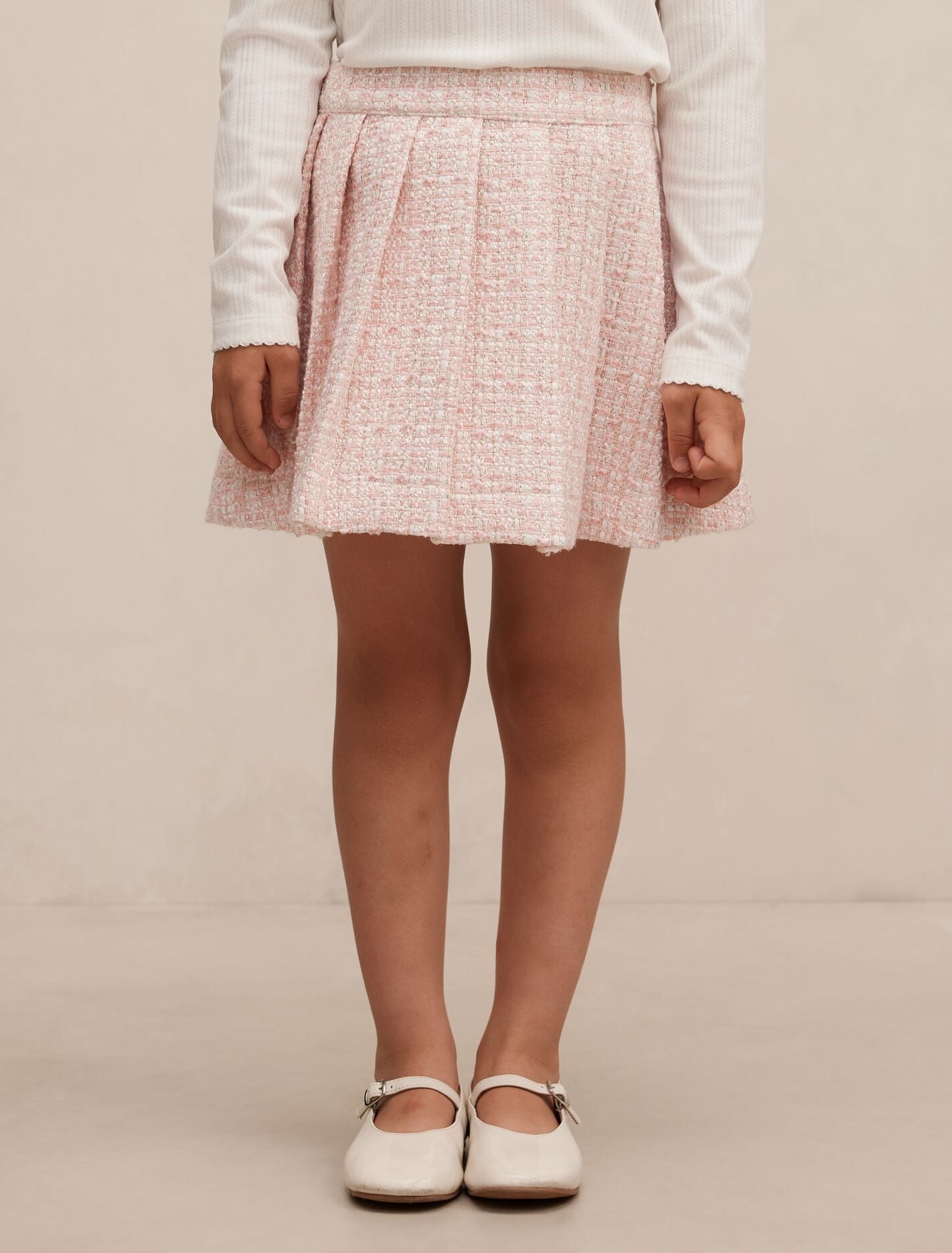 Audrey Girls Pleated Tweed Skirt Pink/Gold Set | Forever New