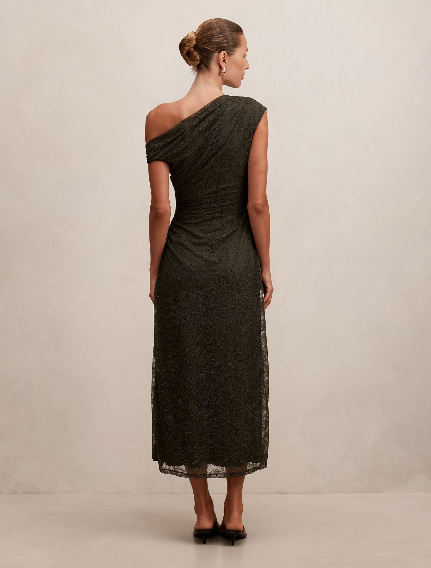 Paris Lace Asym Midi Dress Olive Night | Forever New
