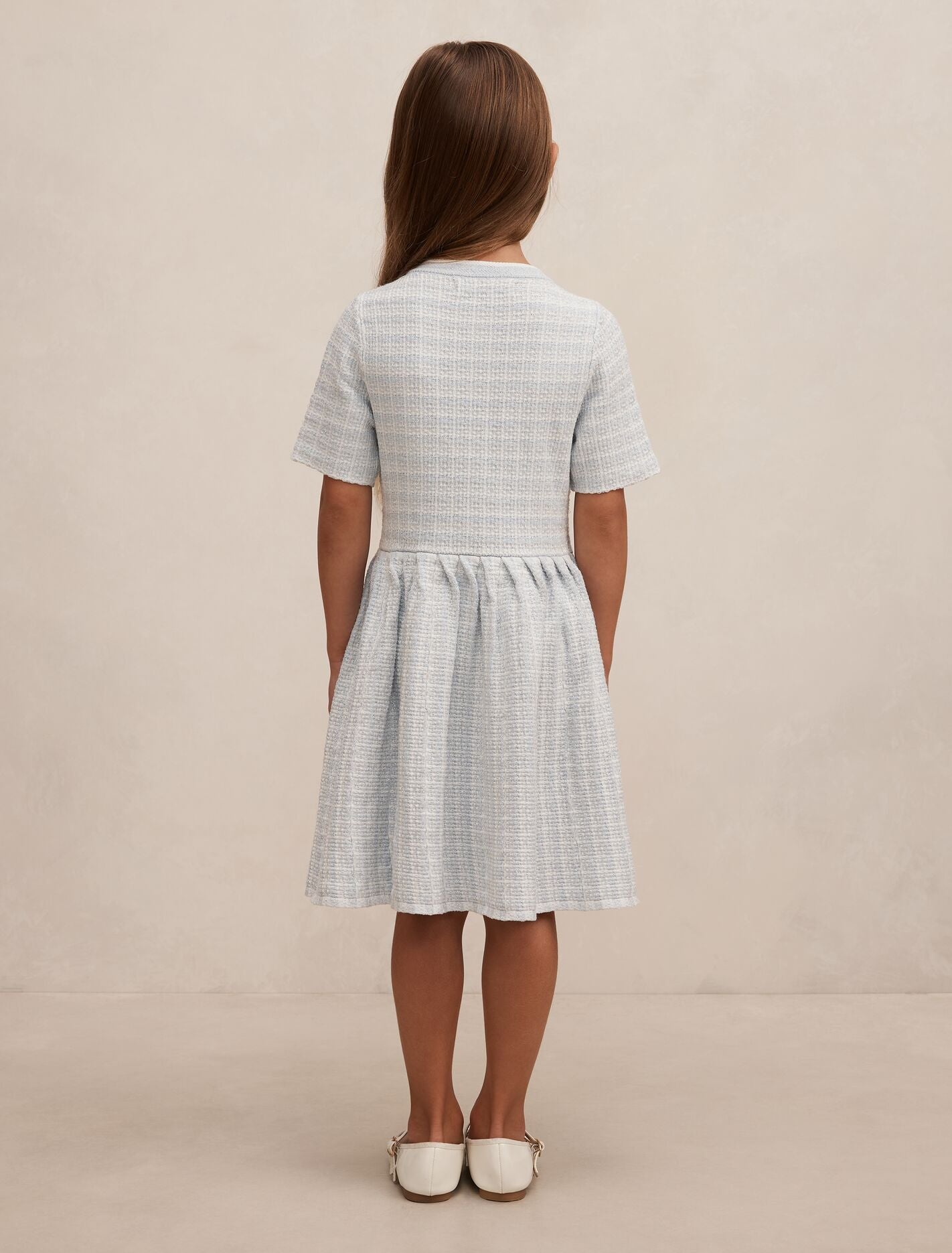 Elsa Girls Pleated Knit Boucle Dress Forever New