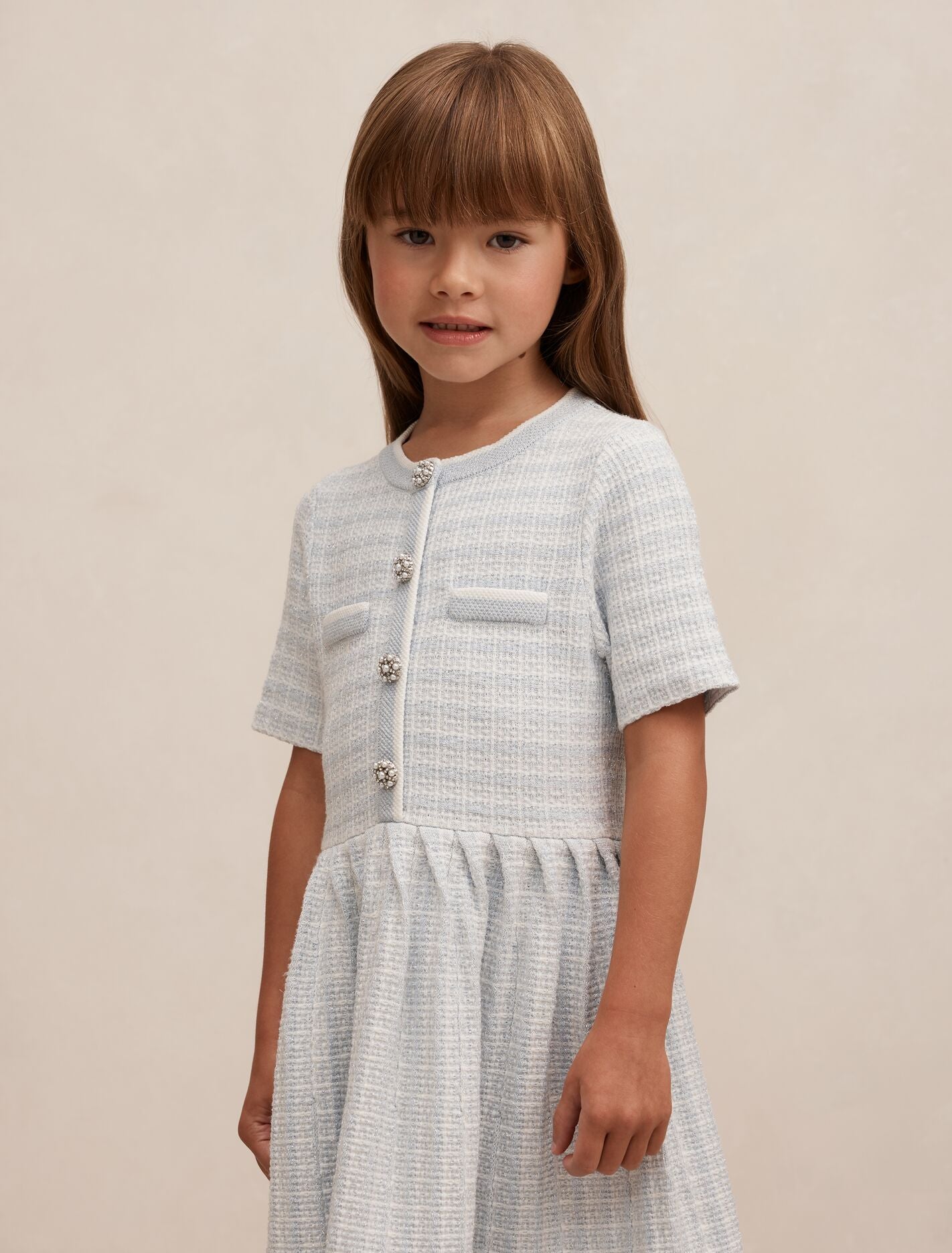 Elsa Girls Pleated Knit Boucle Dress Forever New