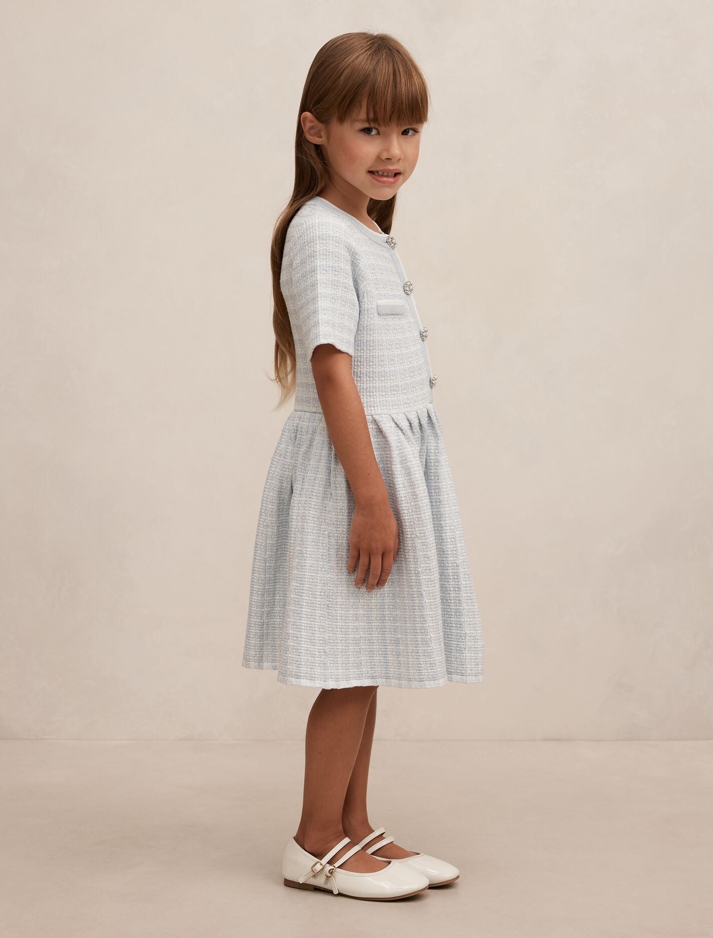 Elsa Girls Pleated Knit Boucle Dress Forever New