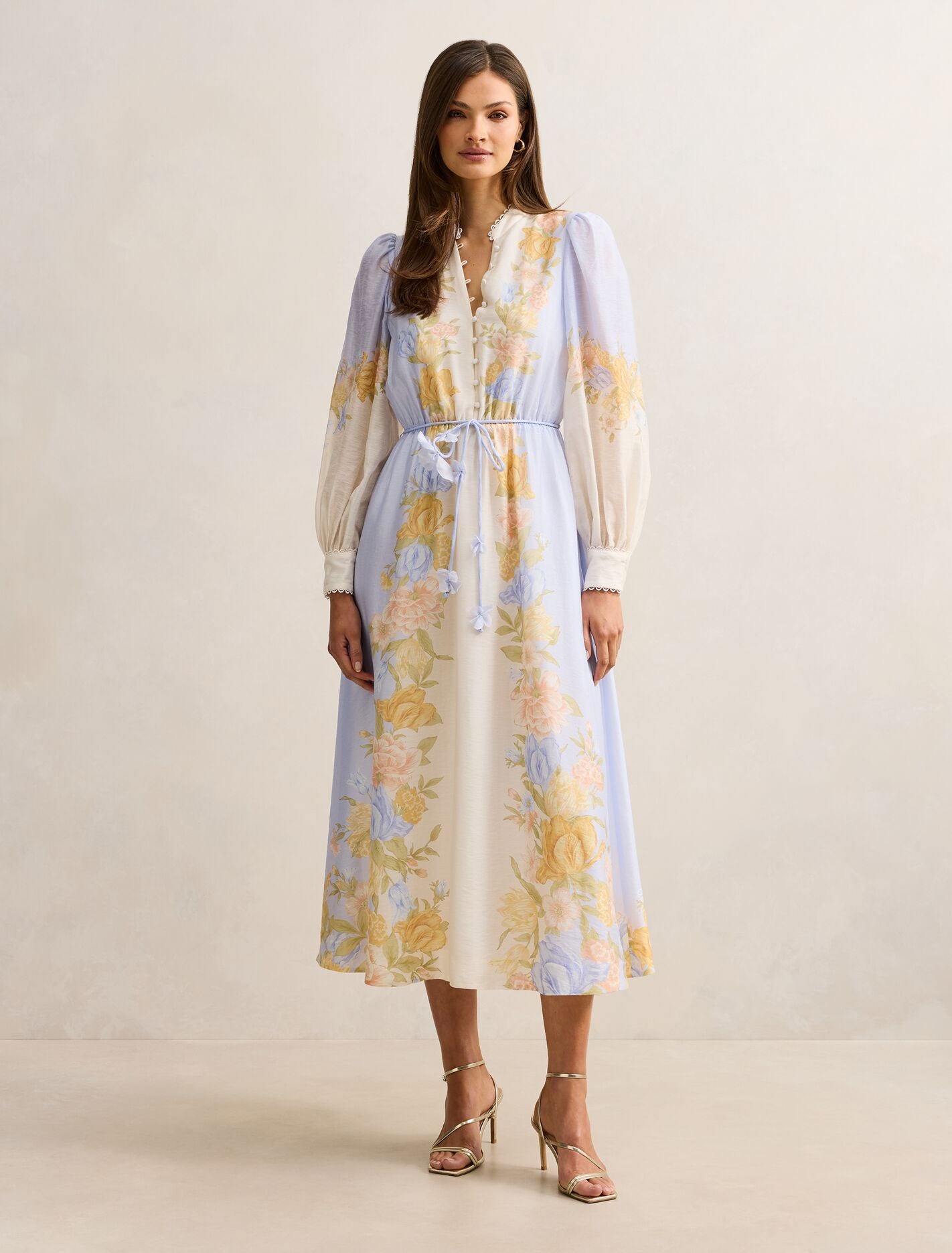 Christina Placement Print Midi Dress Blue Mercia Floral Forever New