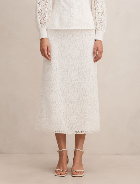 Loretta Lace Midi Skirt Porcelain Co-Ord | Forever New
