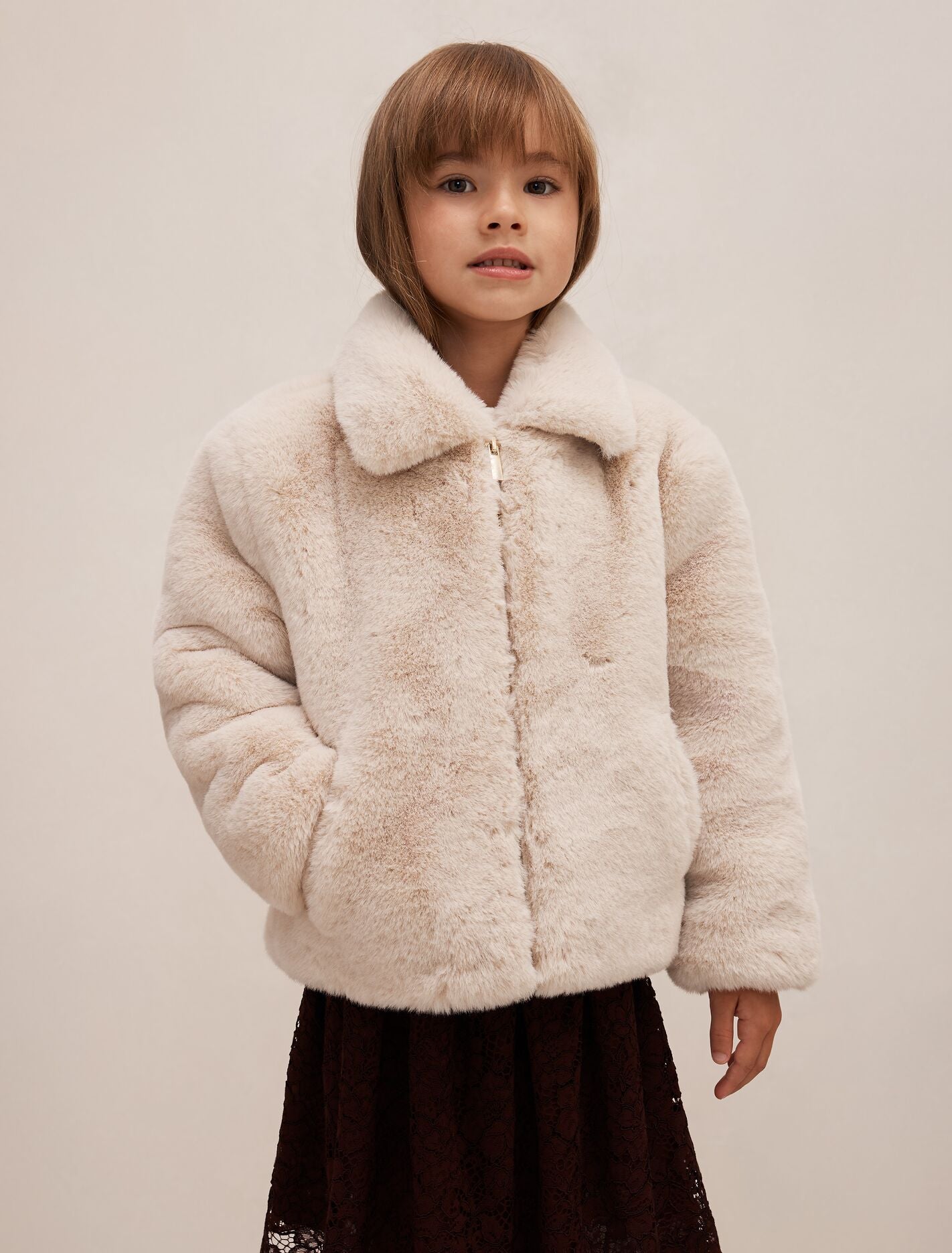 Lola Girls Faux Fur Jacket Cream Forever New