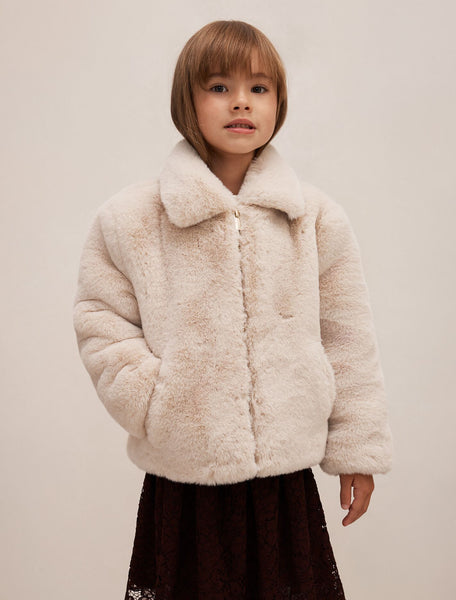 Lola Girls Faux Fur Jacket Cream | Forever New