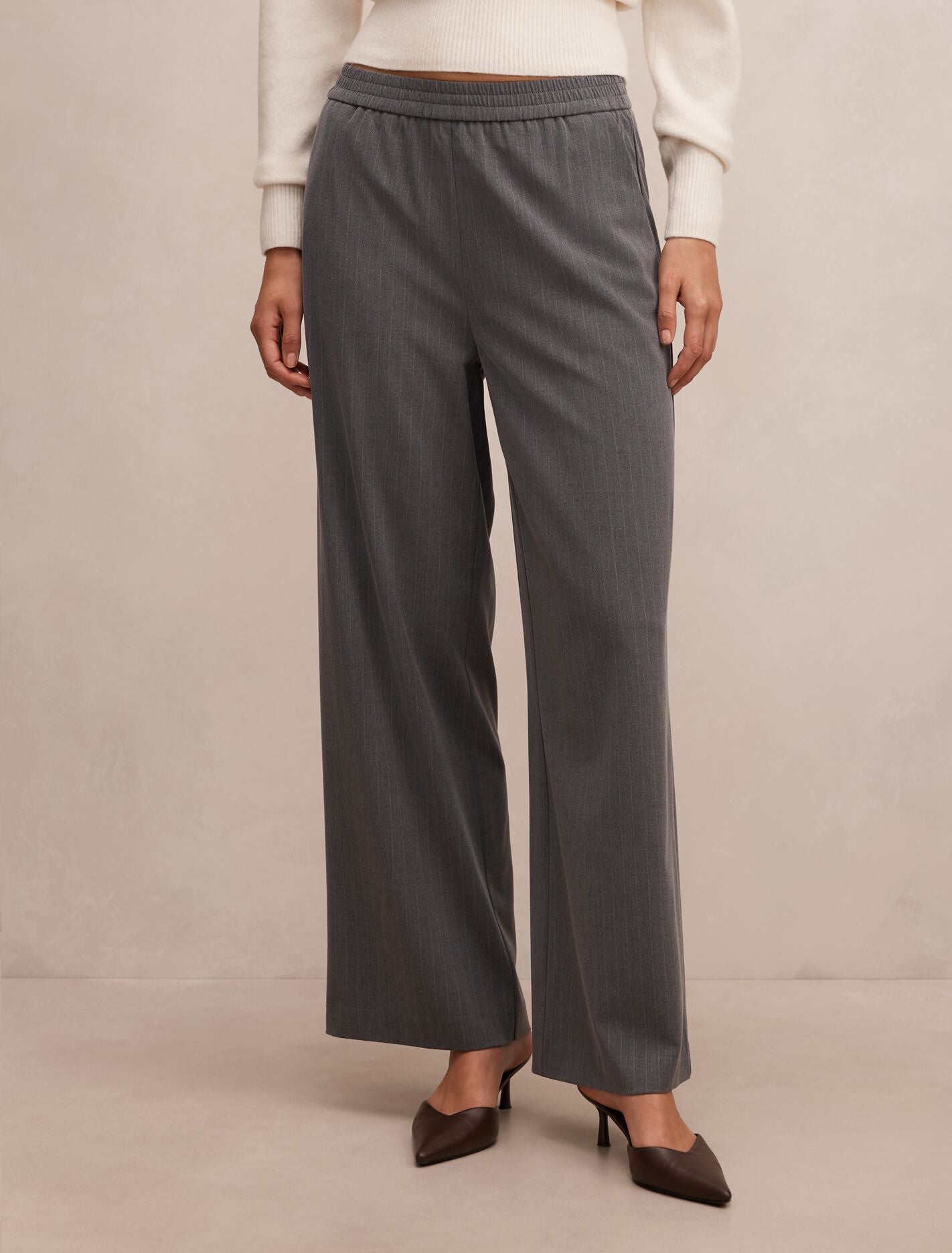 Liliana Elastic Pinstripe Pants Grey Pinstripe | Forever New
