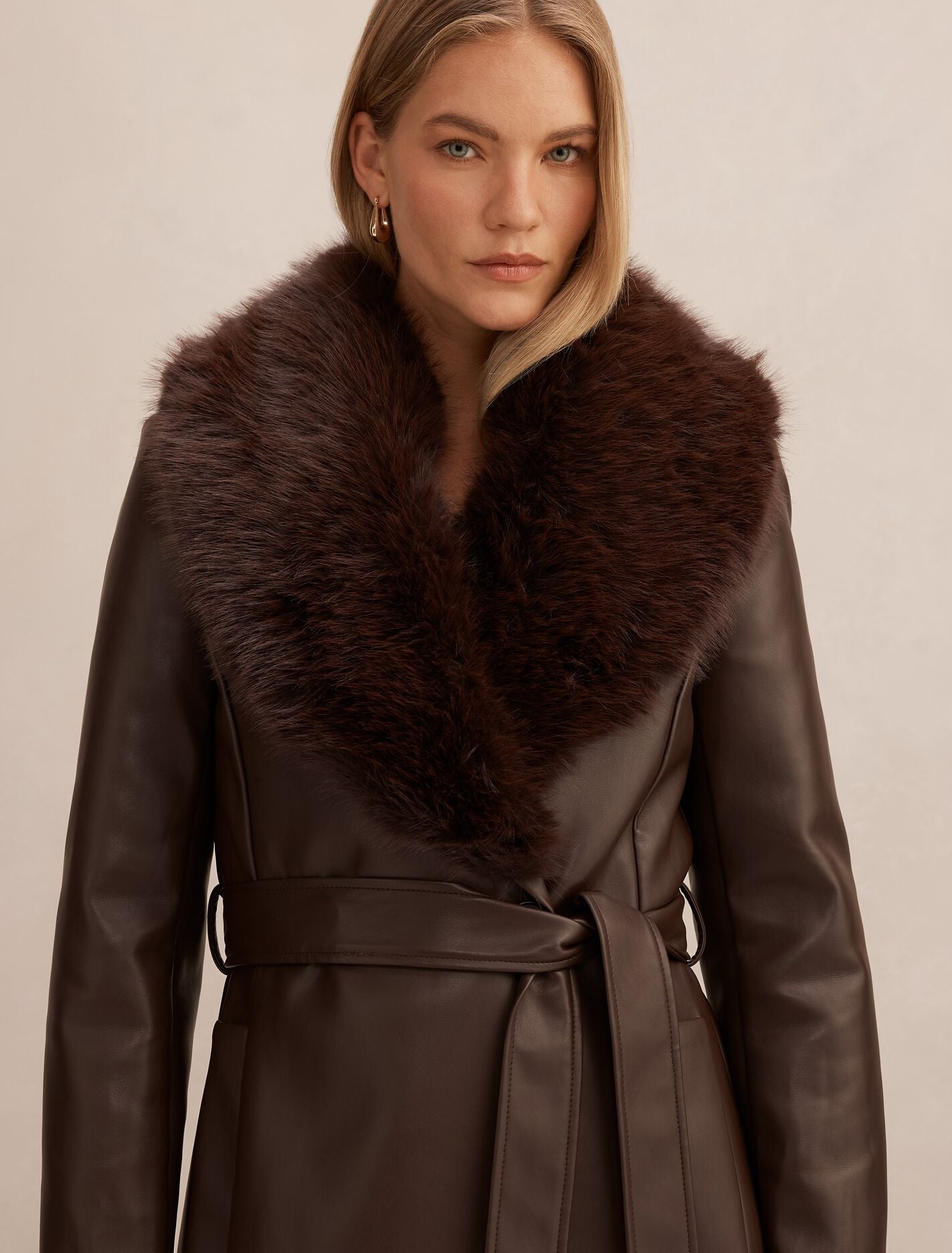 Faith Faux Fur Collar Pu Trench Coat Forever New