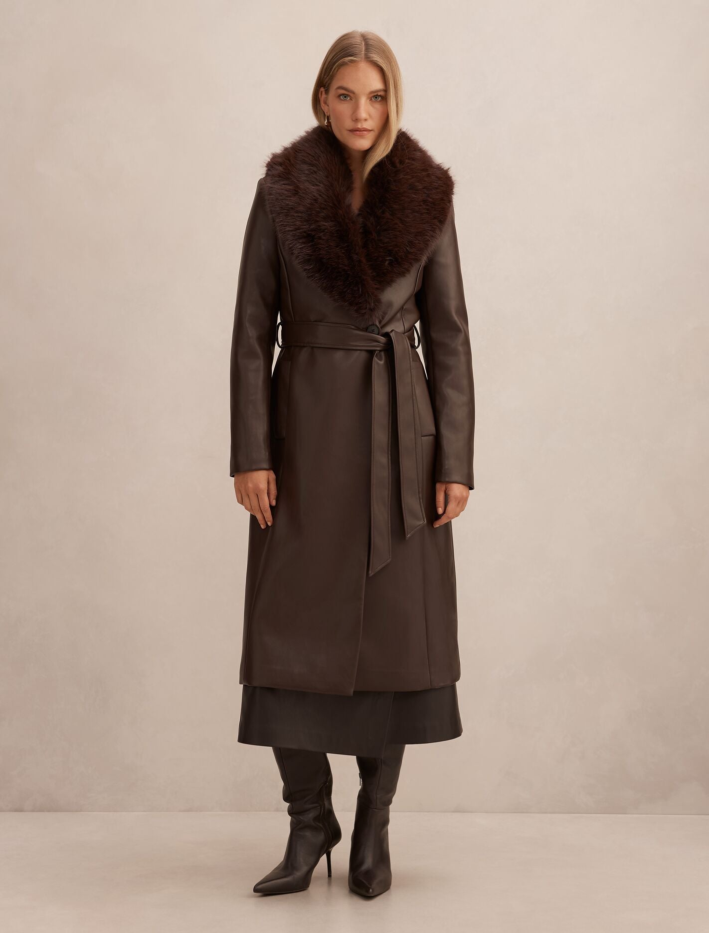Faith Faux Fur Collar Pu Trench Coat Forever New