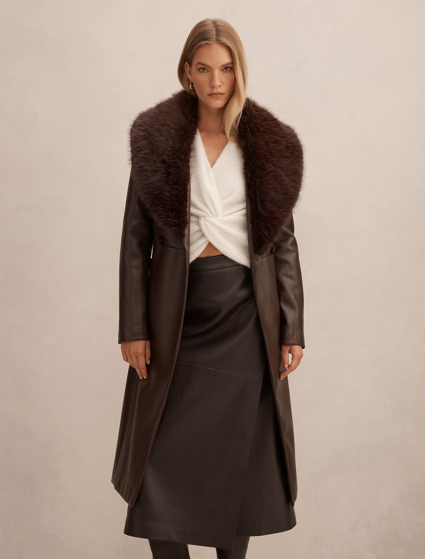 Faith Faux Fur Collar Pu Trench Coat Forever New