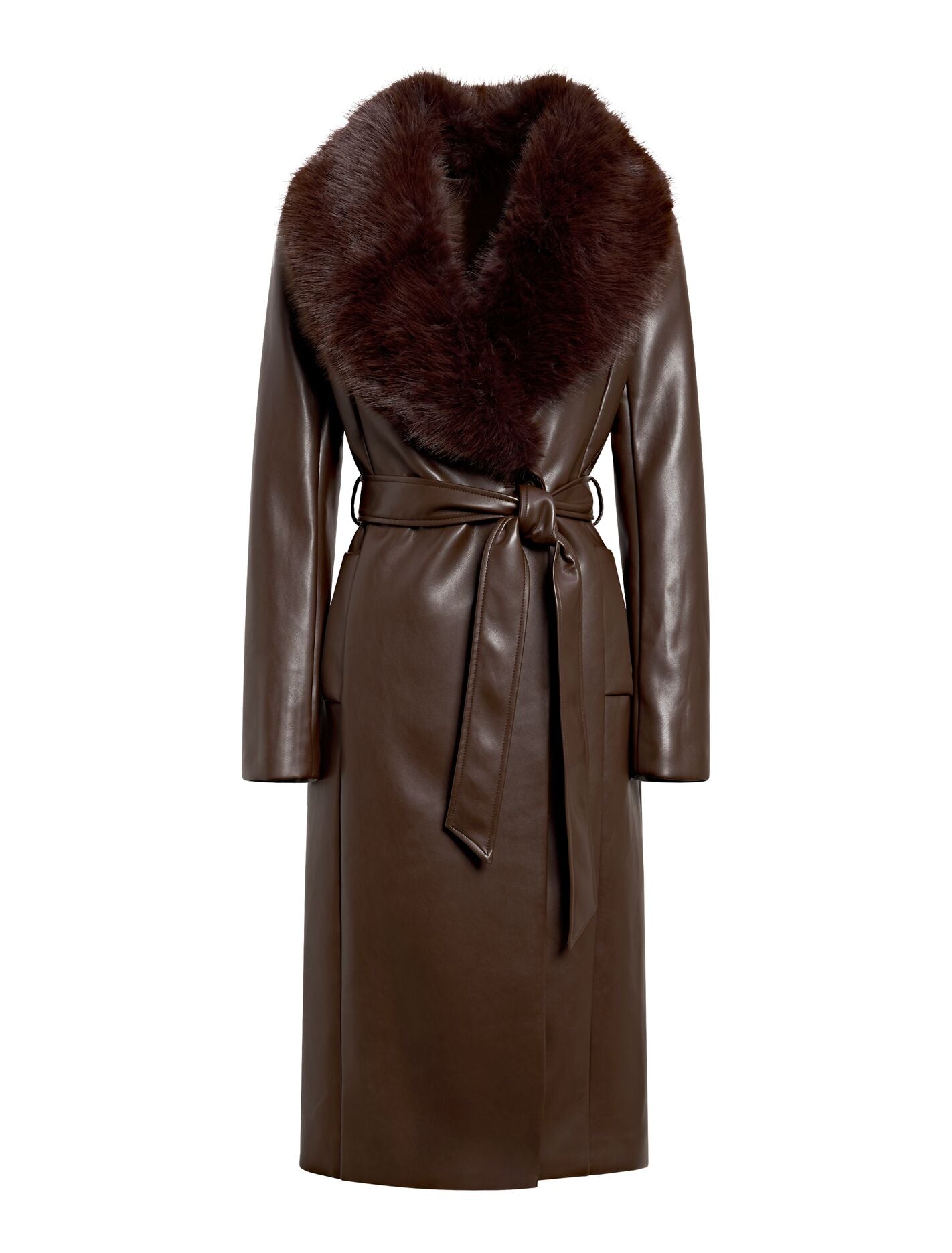 Faith Faux Fur Collar Pu Trench Coat Forever New
