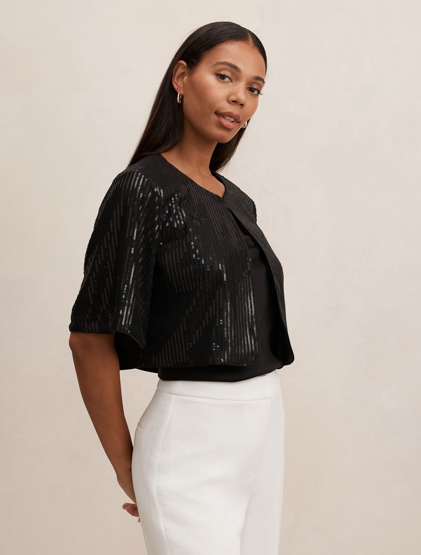 Sasha Sequin Cape Black | Forever New