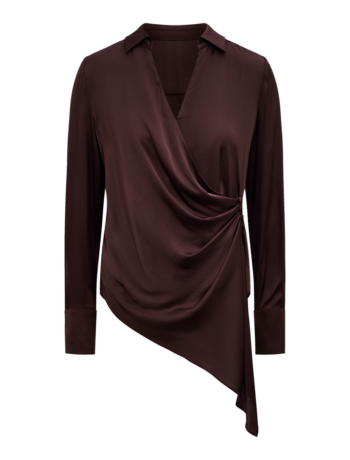Maude Asymmetrical Drape Shirt Chestnut Brown | Forever New