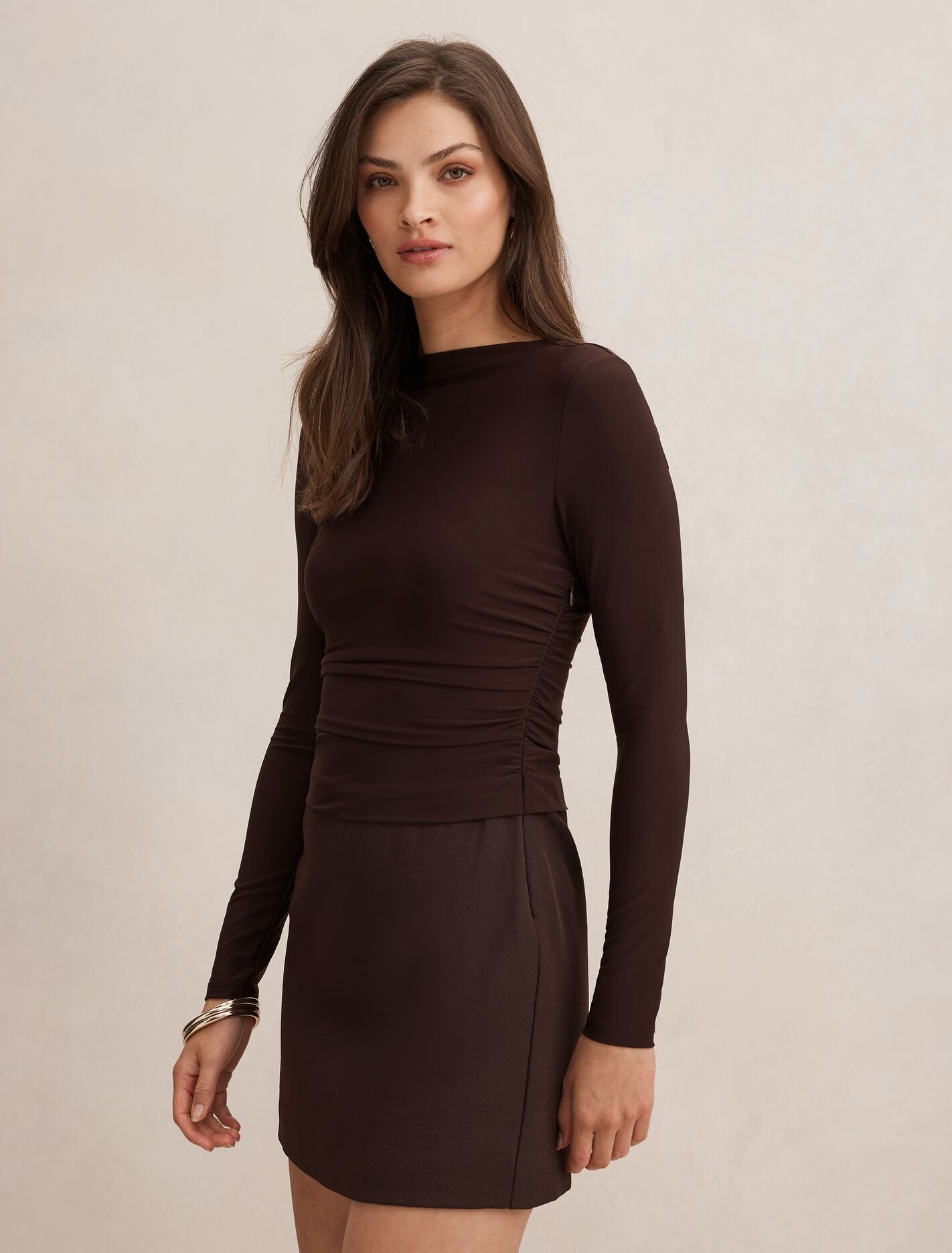Charlie Long Sleeve Mini Dress Dark Chocolate | Forever New