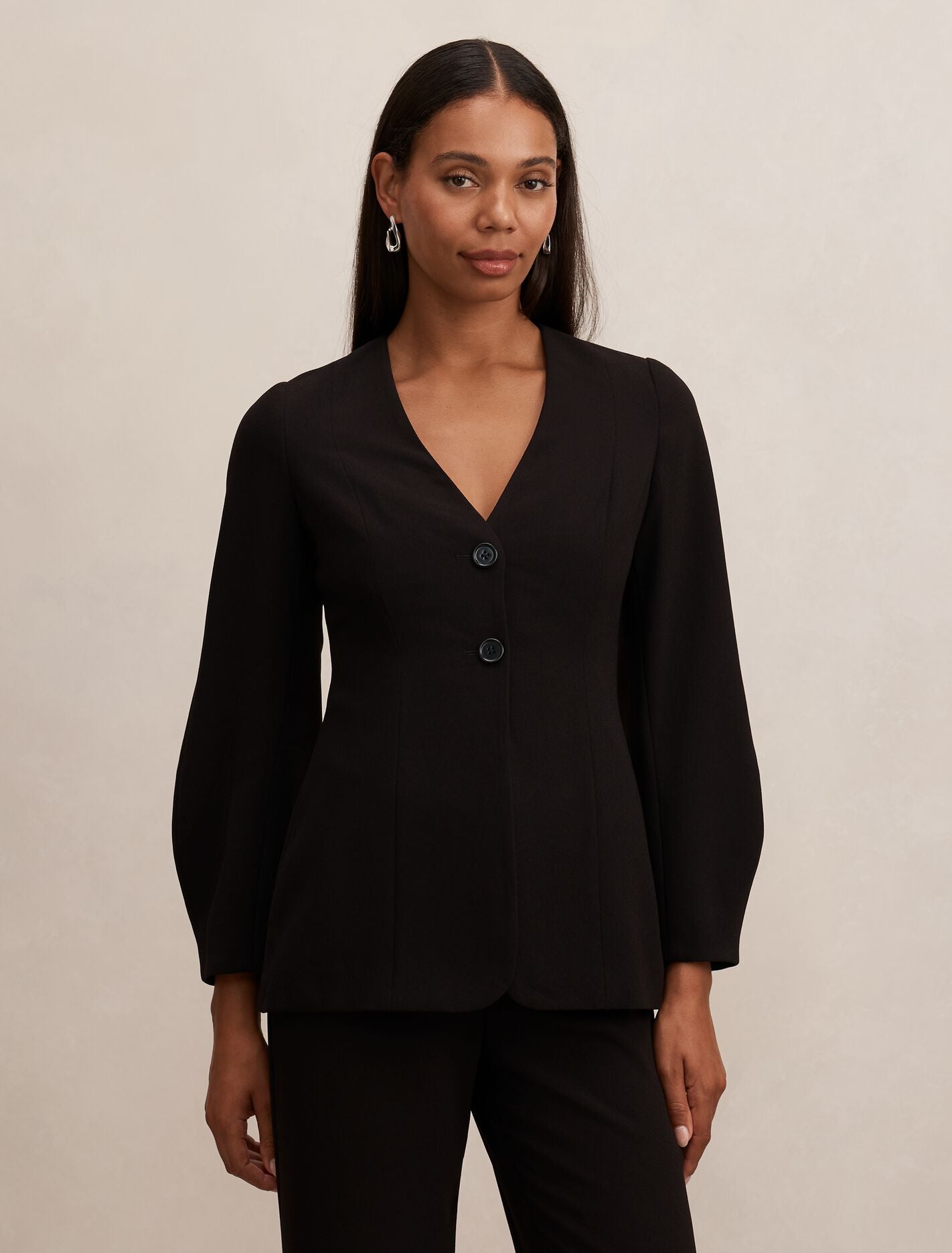 Lizzie Collarless Blazer Black Suit Forever New