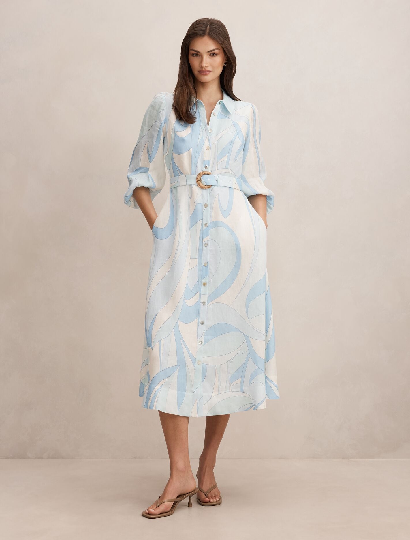 Fia Printed Shirt Midi Dress Mint Tavira Forever New