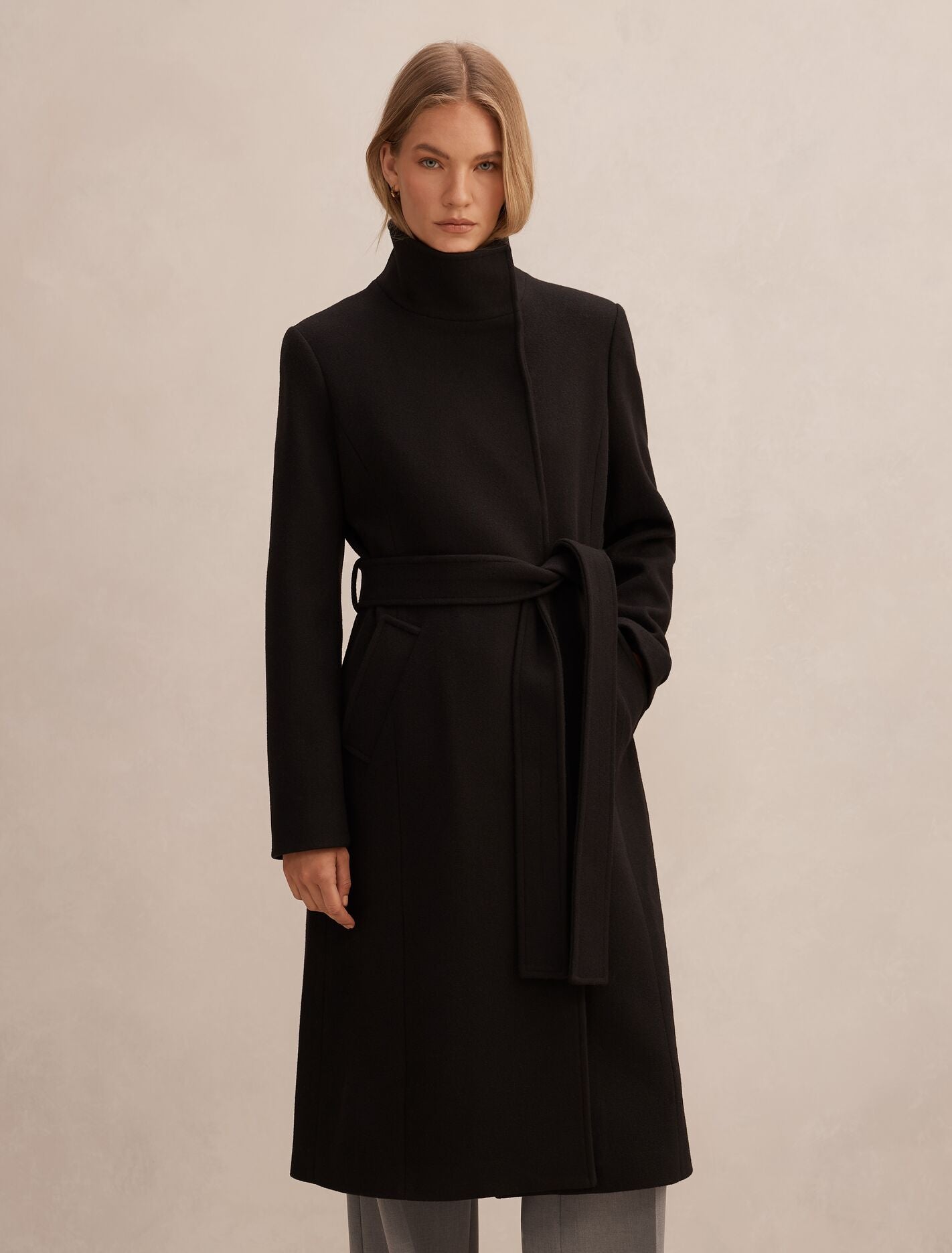 Phoebe Funnel Neck Coat Black Forever New