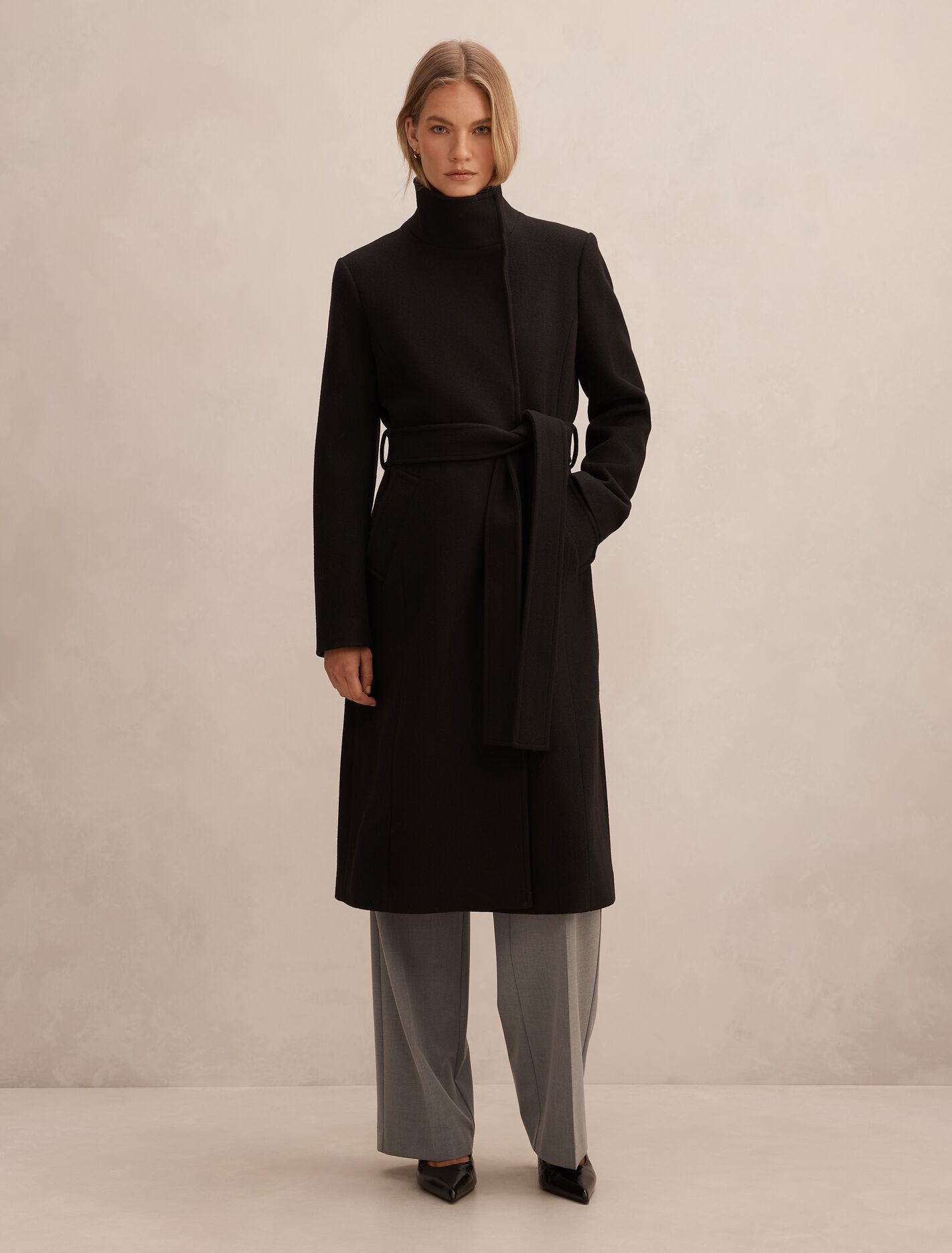 Phoebe Funnel Neck Coat Black | Forever New