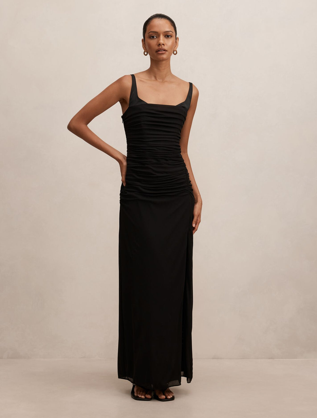 Evie Petite Ruched Mesh Bodycon Dress Black Forever New