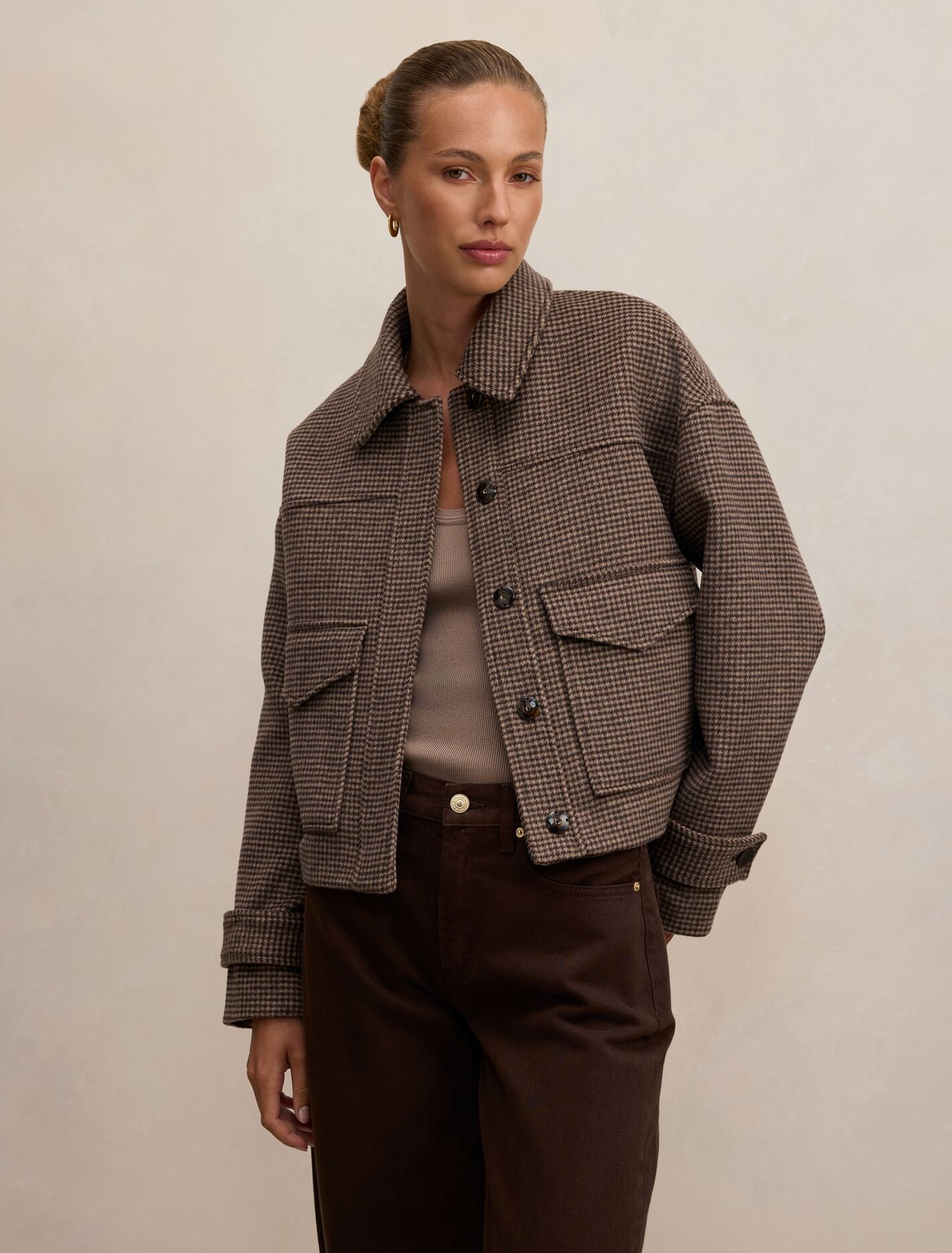 Kaylee Check Cropped Jacket Micro Check | Forever New