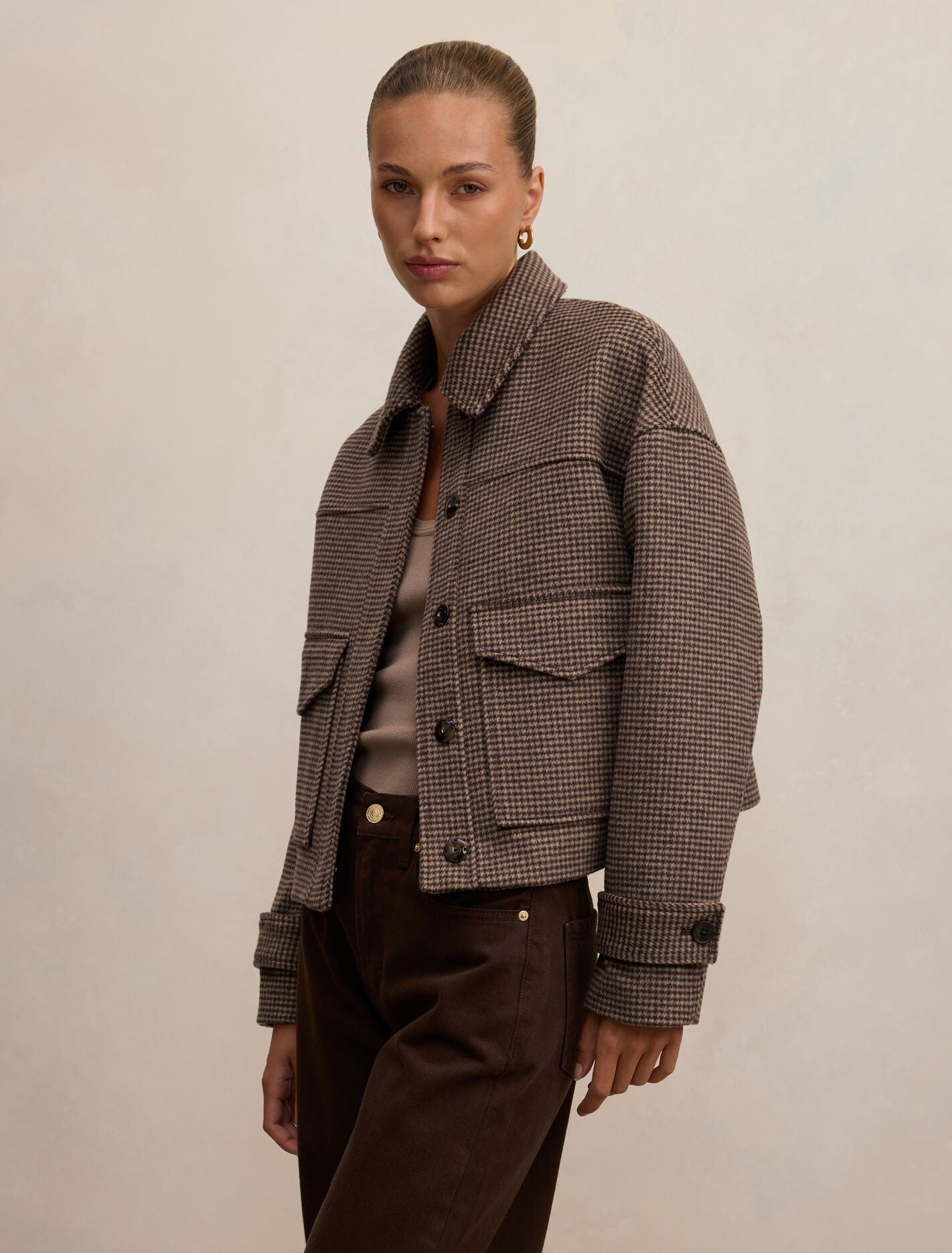 Kaylee Check Cropped Jacket Micro Check | Forever New