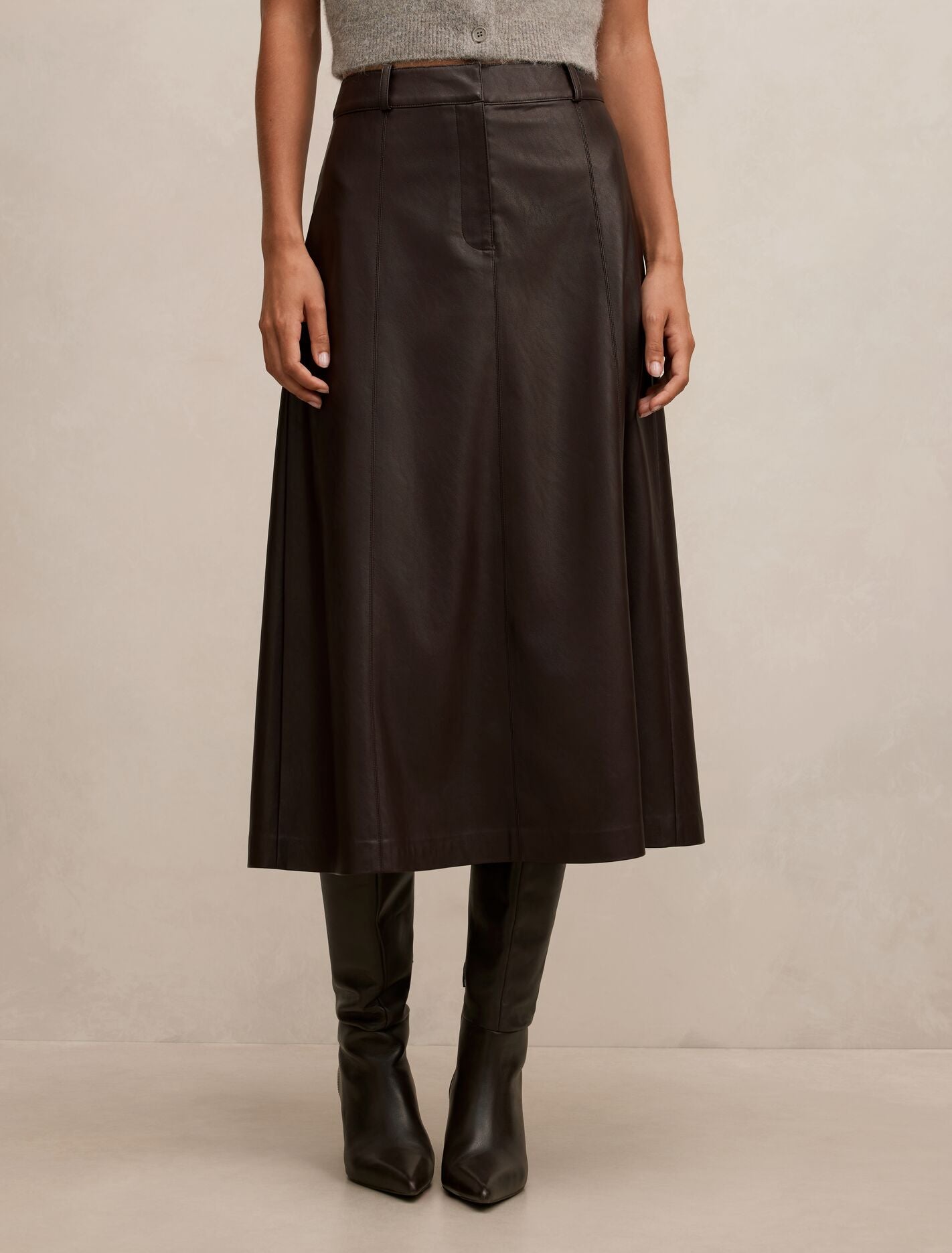 Isla Vegan Leather Midi Skirt Royal Berry | Forever New