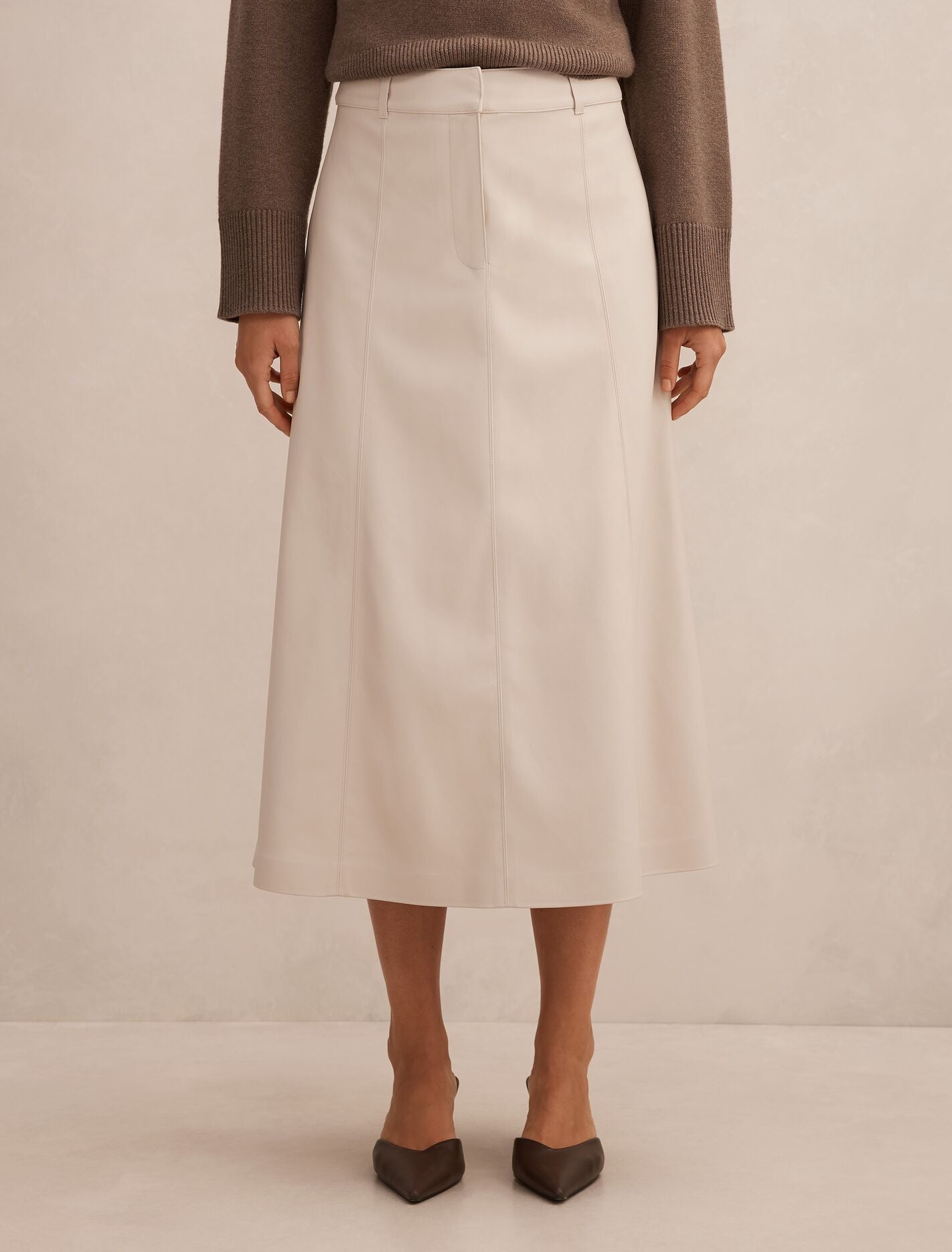 Isla Vegan Leather Midi Skirt Bone Forever New