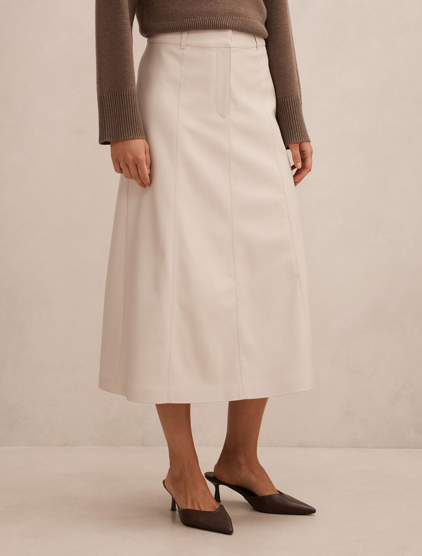 Isla Vegan Leather Midi Skirt Bone | Forever New