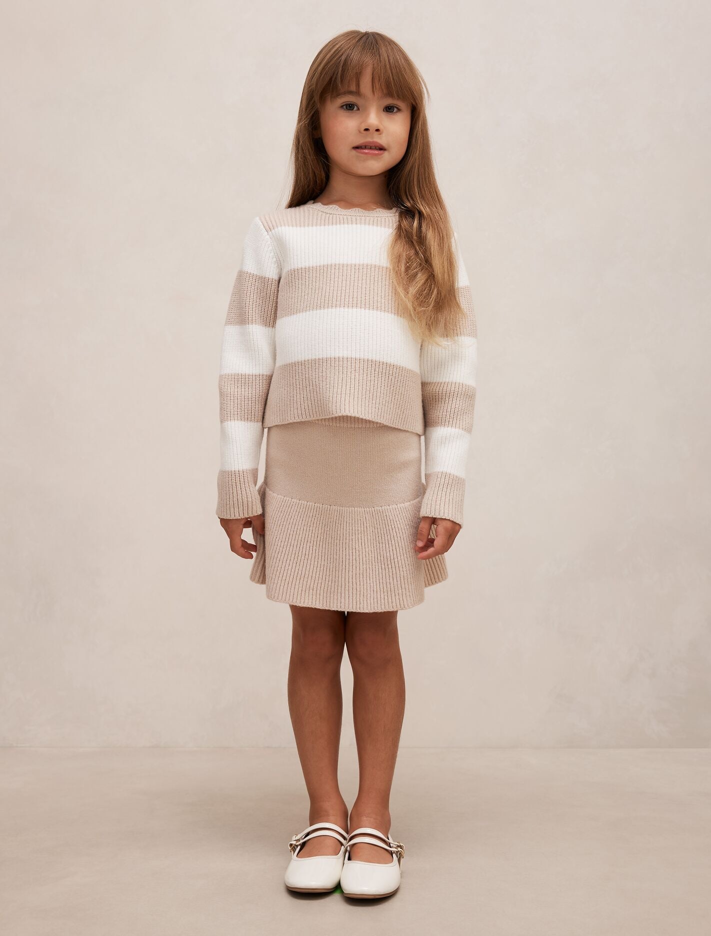 Charlie Girls Knit Skirt Neutral Stripe Co-Ord | Forever New