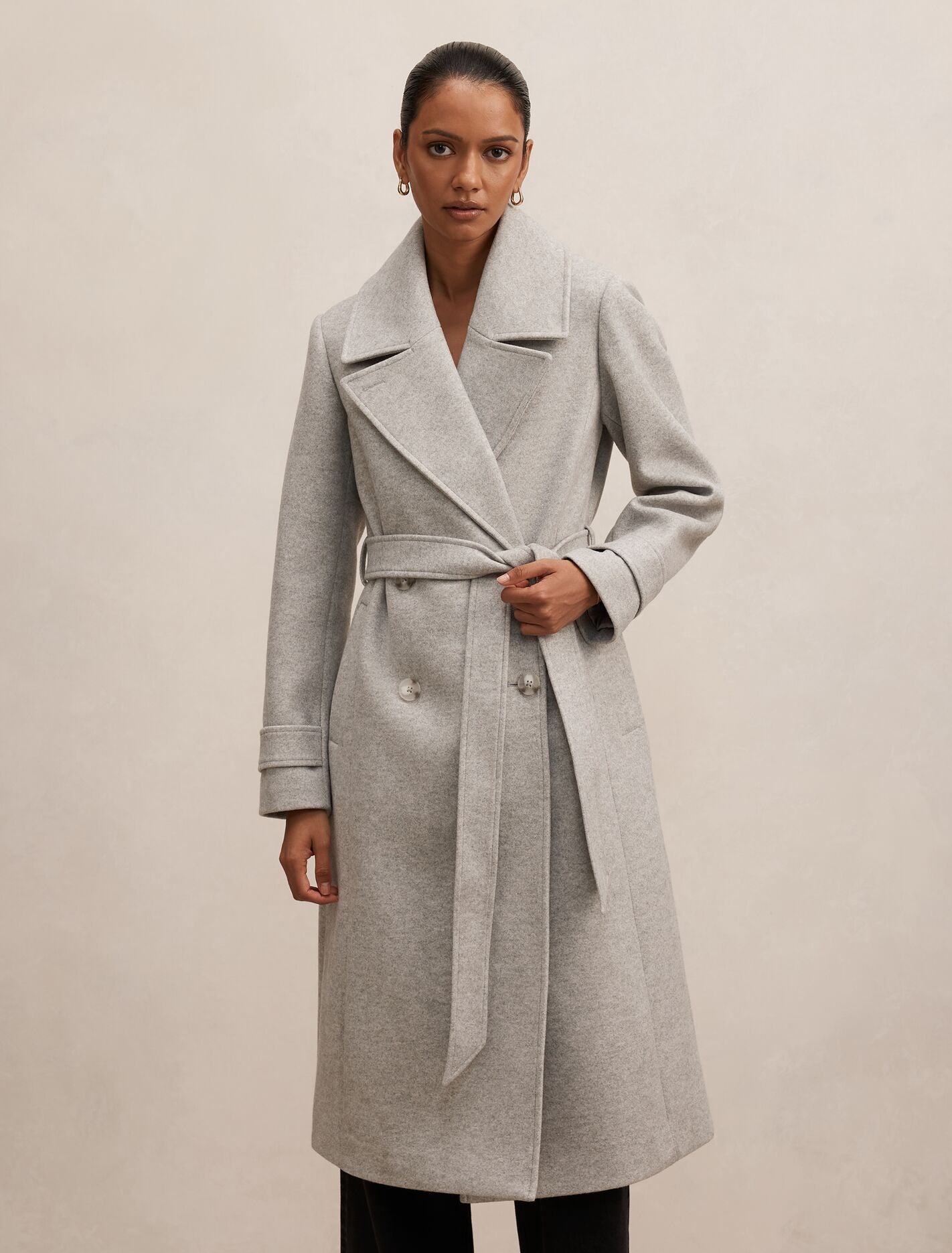 Sandy Petite Belted Coat Soft Grey Marle Forever New