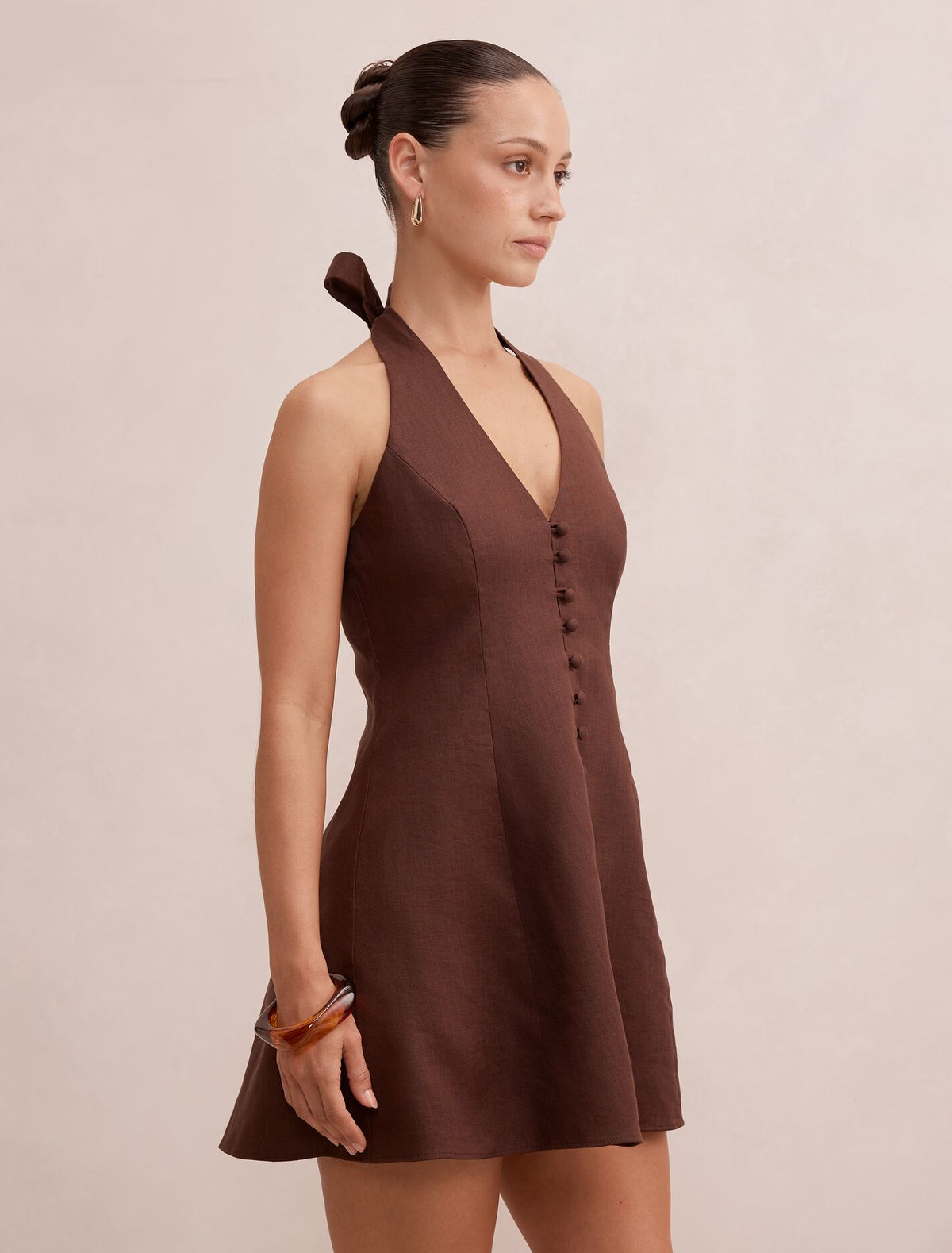 Ina Petite Halter Linen Mini Dress