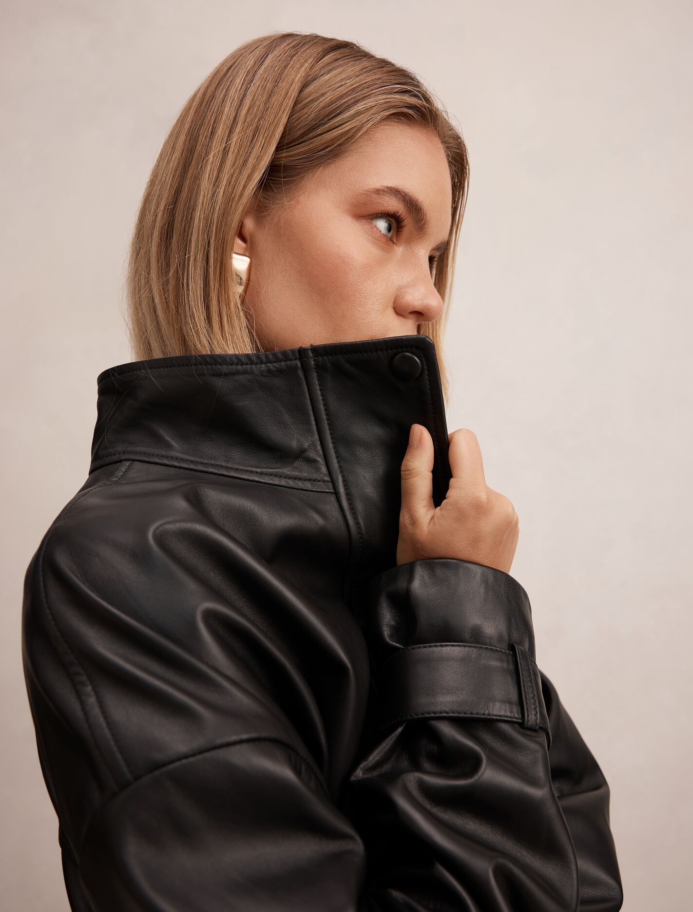 Ava Leather Funnel Neck Bomber Jacket Forever New