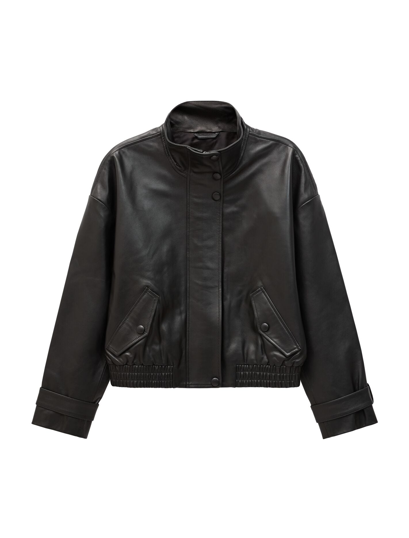 Ava Leather Funnel Neck Bomber Jacket Forever New