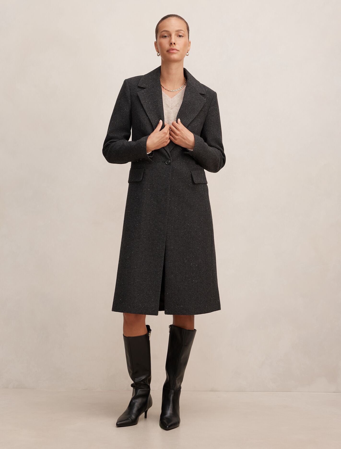 Francesca Single Breasted Coat Black Fleck Set | Forever New