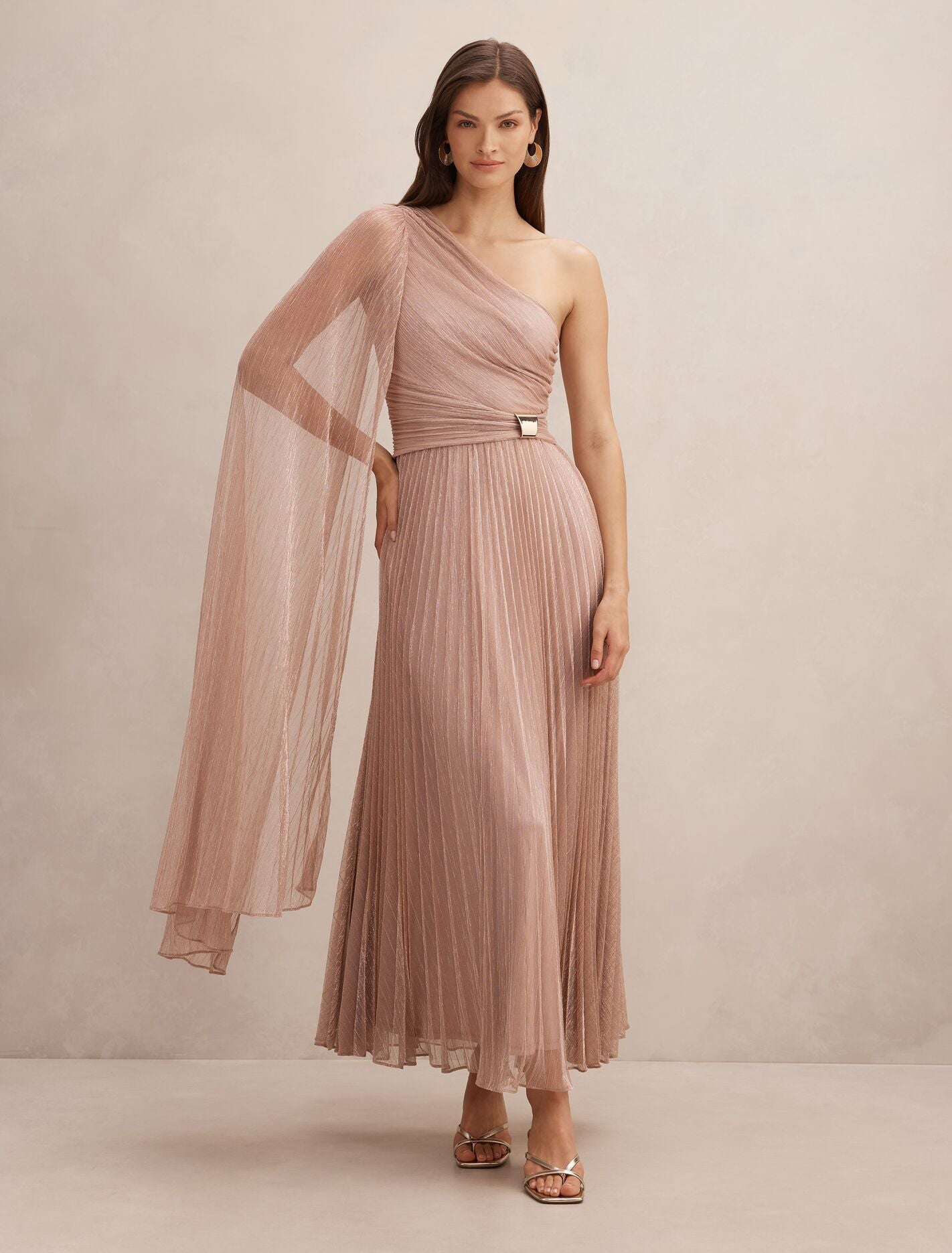 Samara One Shoulder Plisse Maxi Dress Blush Forever New