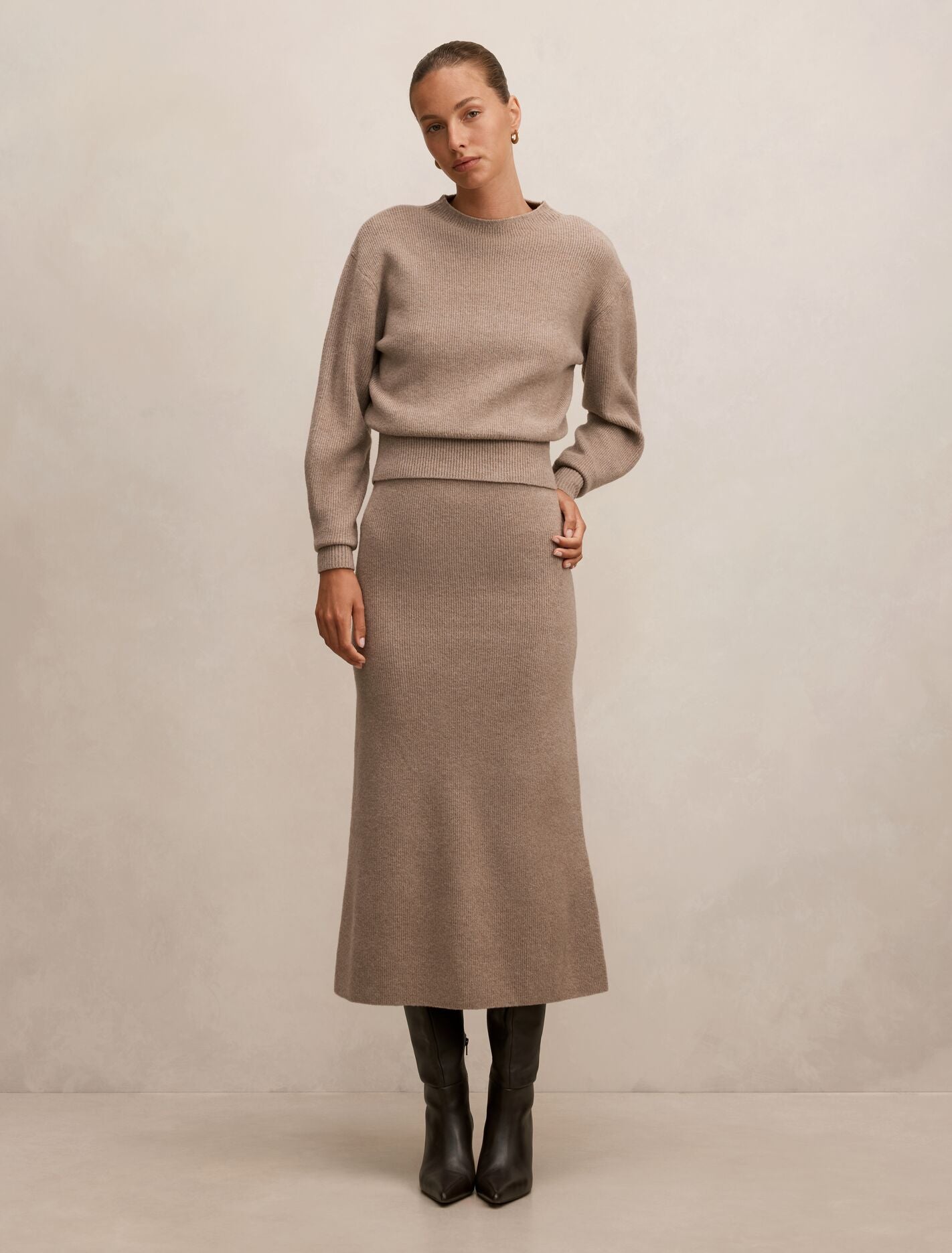 Cora Knitted A-Line Skirt Soft Mocha Co Ord | Forever New