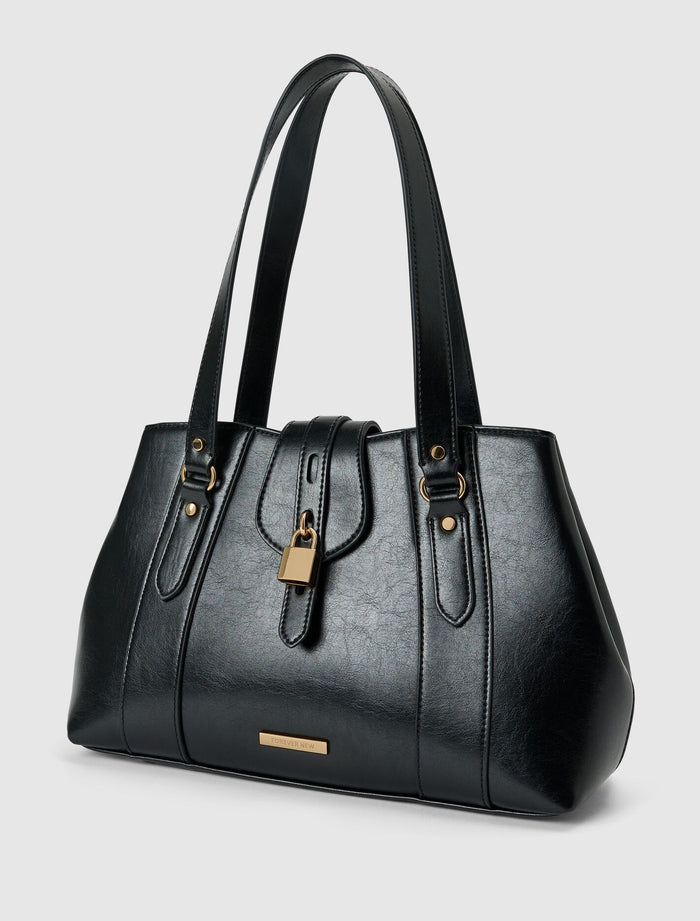 Riley Retro Lock Tote Bag Black | Forever New