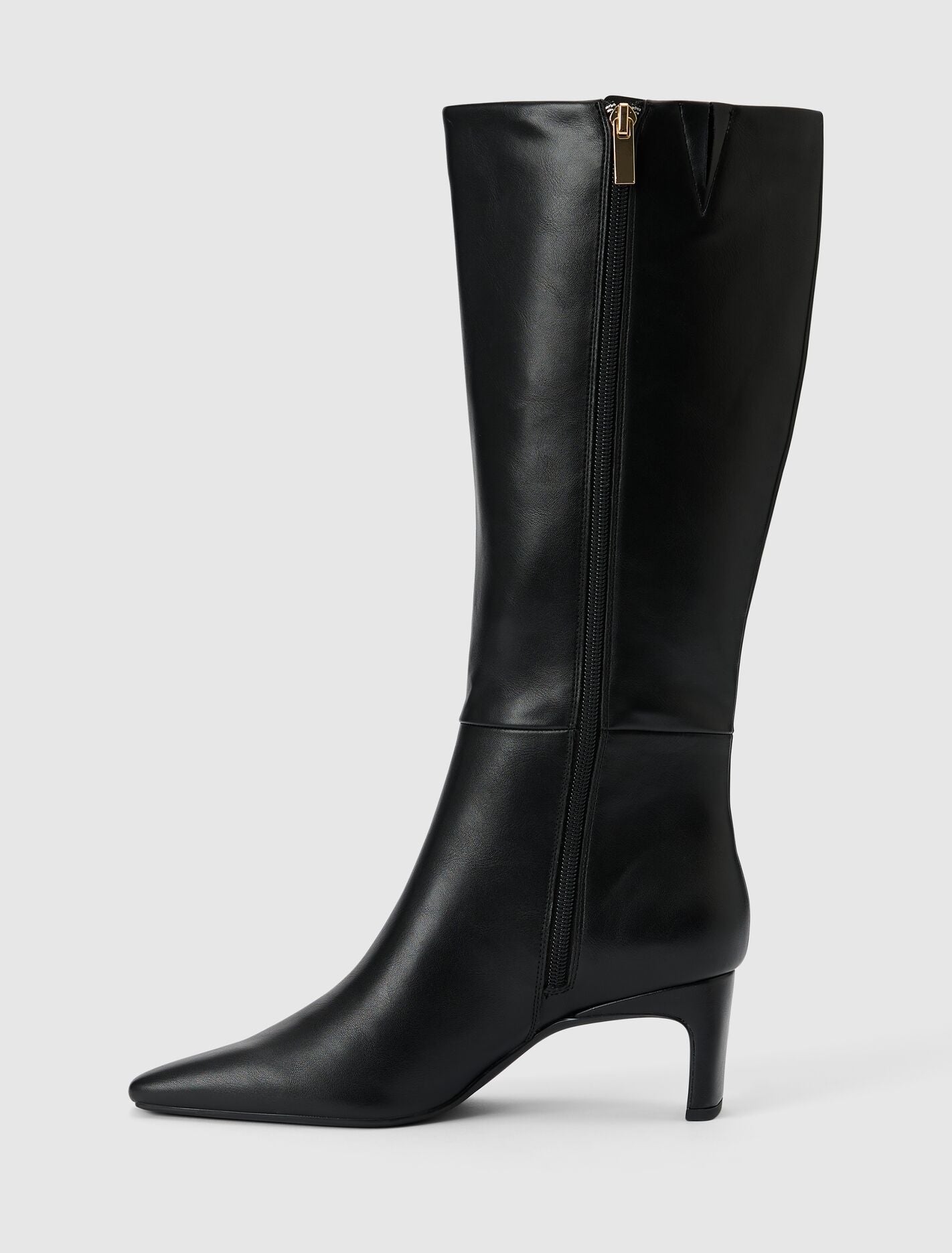 Callie Knee Length Chisel Toe Boot Black | Forever New