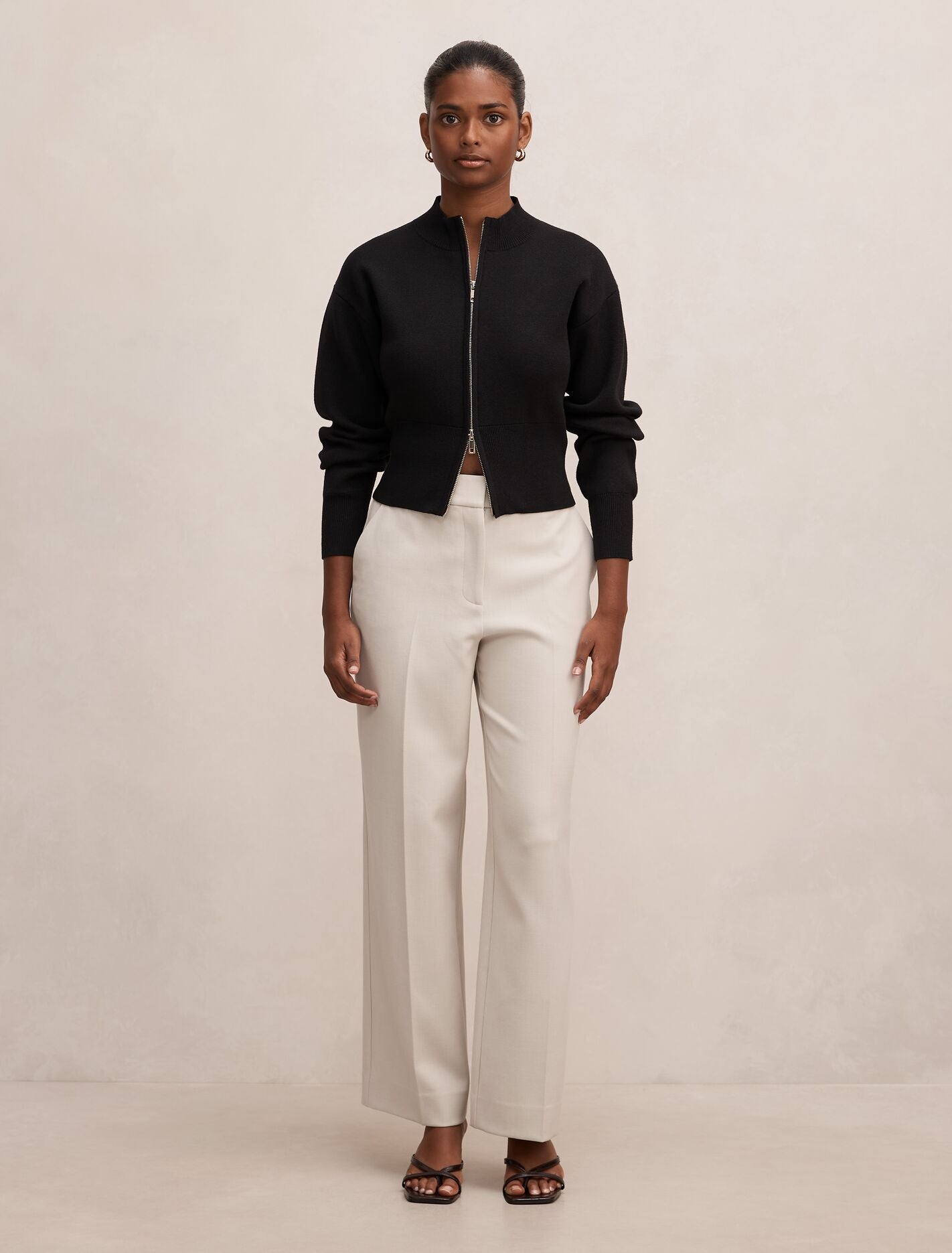 Hanna Petite Zip Knit Jacket Black | Forever New