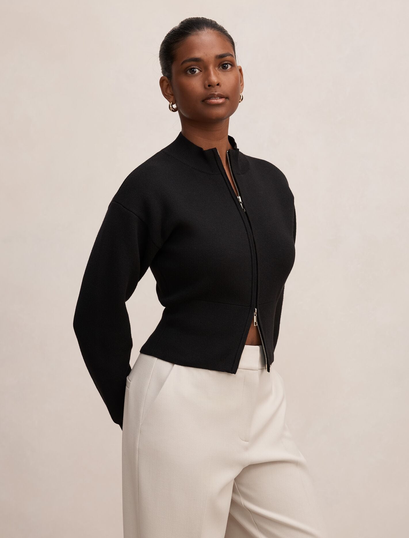 Hanna Petite Zip Knit Jacket Black | Forever New