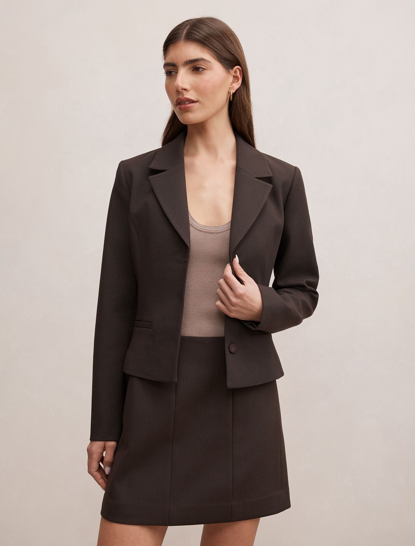 Andie Fitted Blazer Bitter Chocolate Set Forever New